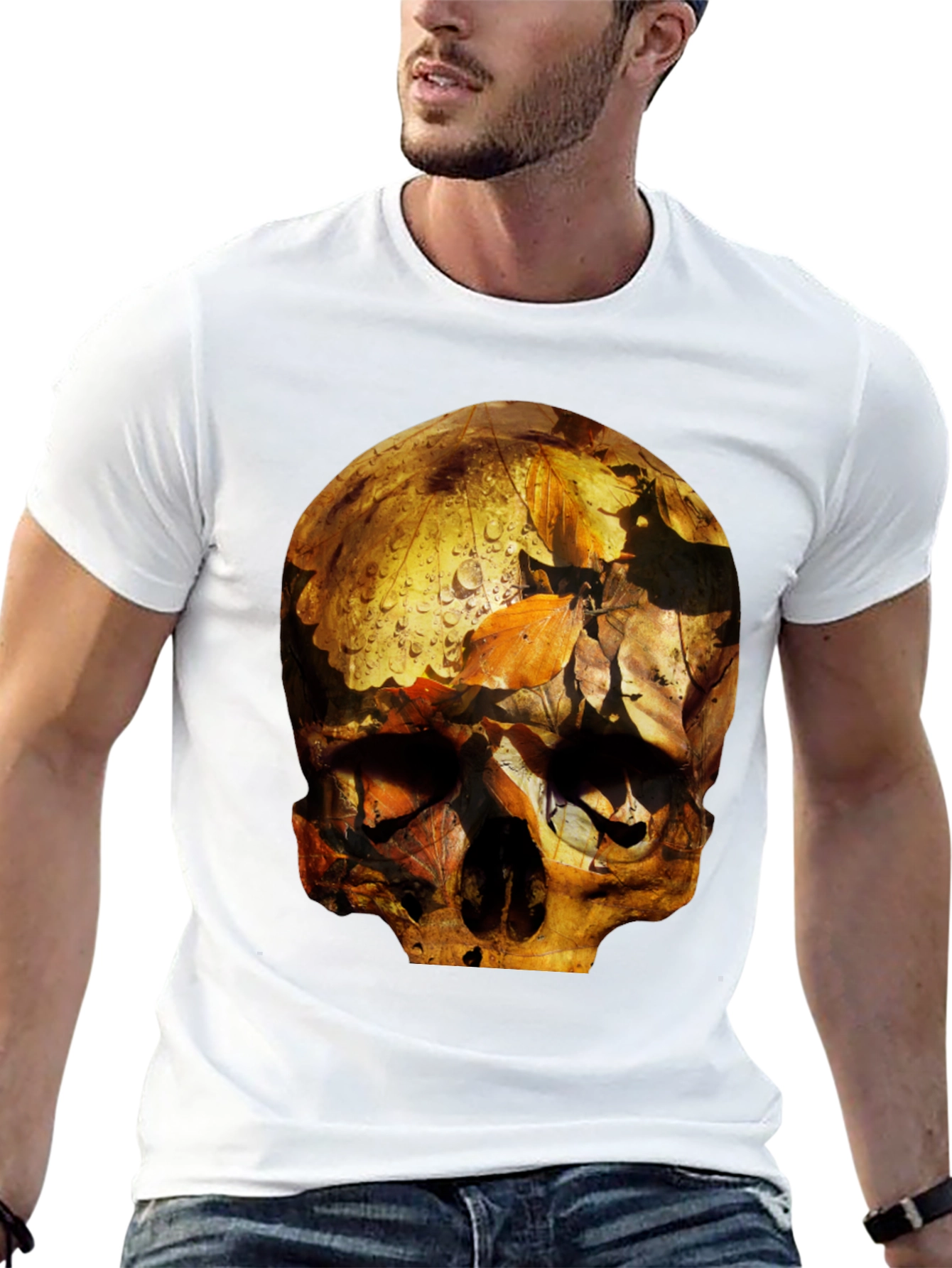 Skull Graphic Tee - Fallen Leaves Design