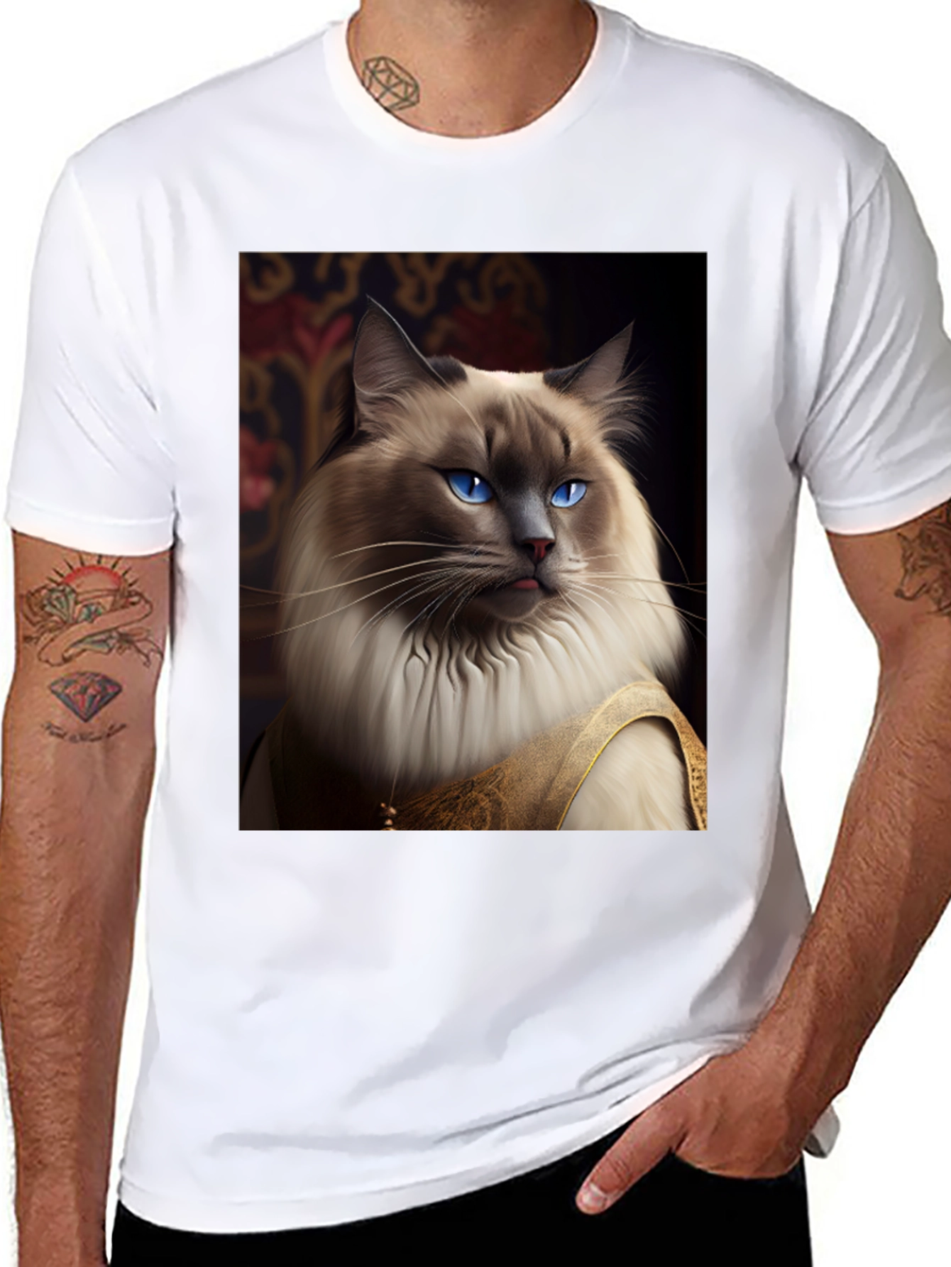 Regal Cat Graphic Tee - Unique Animal Design