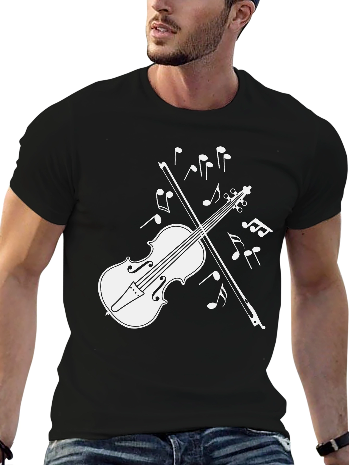 Violin Music Notes Graphic T-Shirt - Black