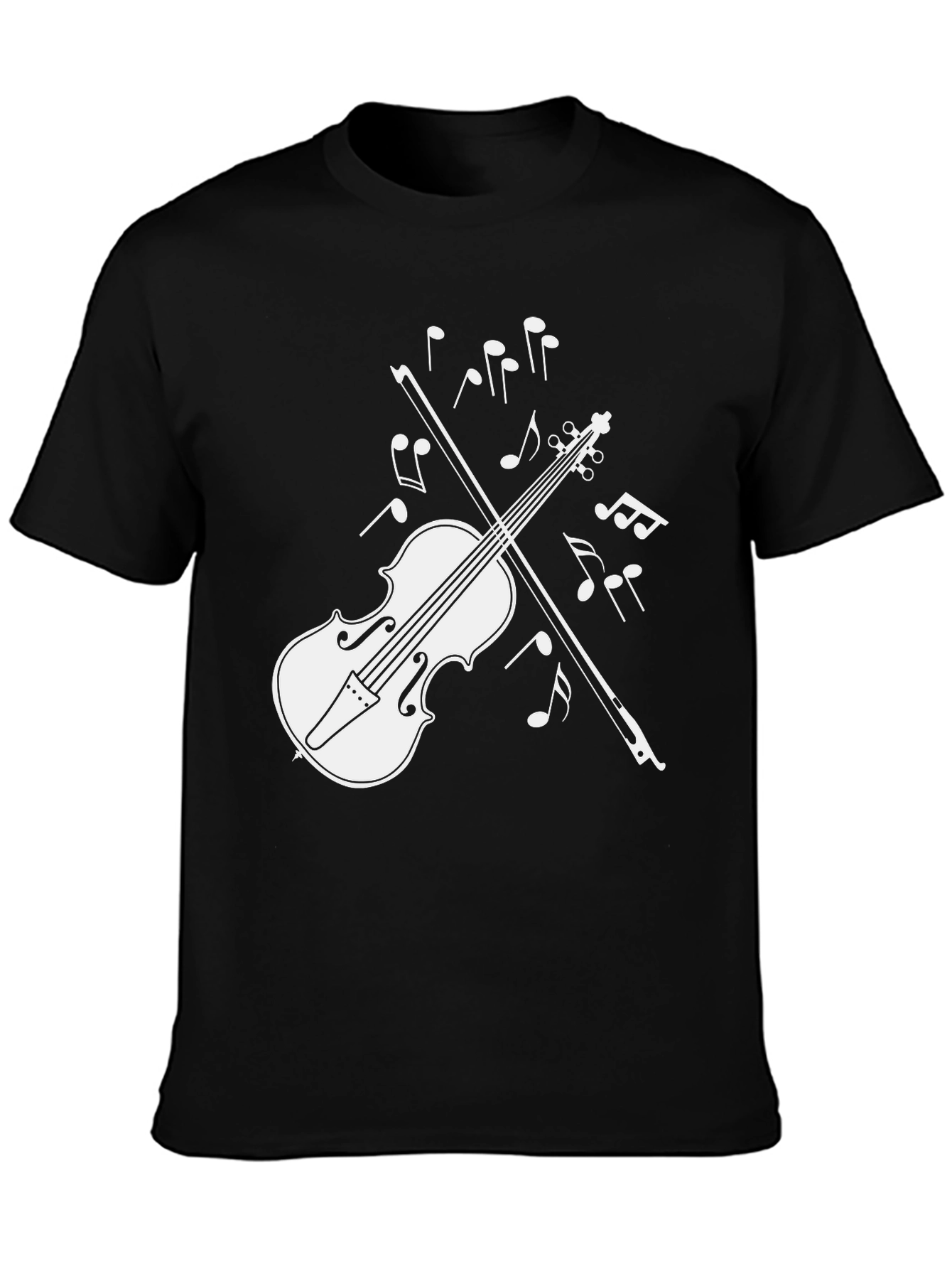 Violin Music Notes Graphic T-Shirt - Black