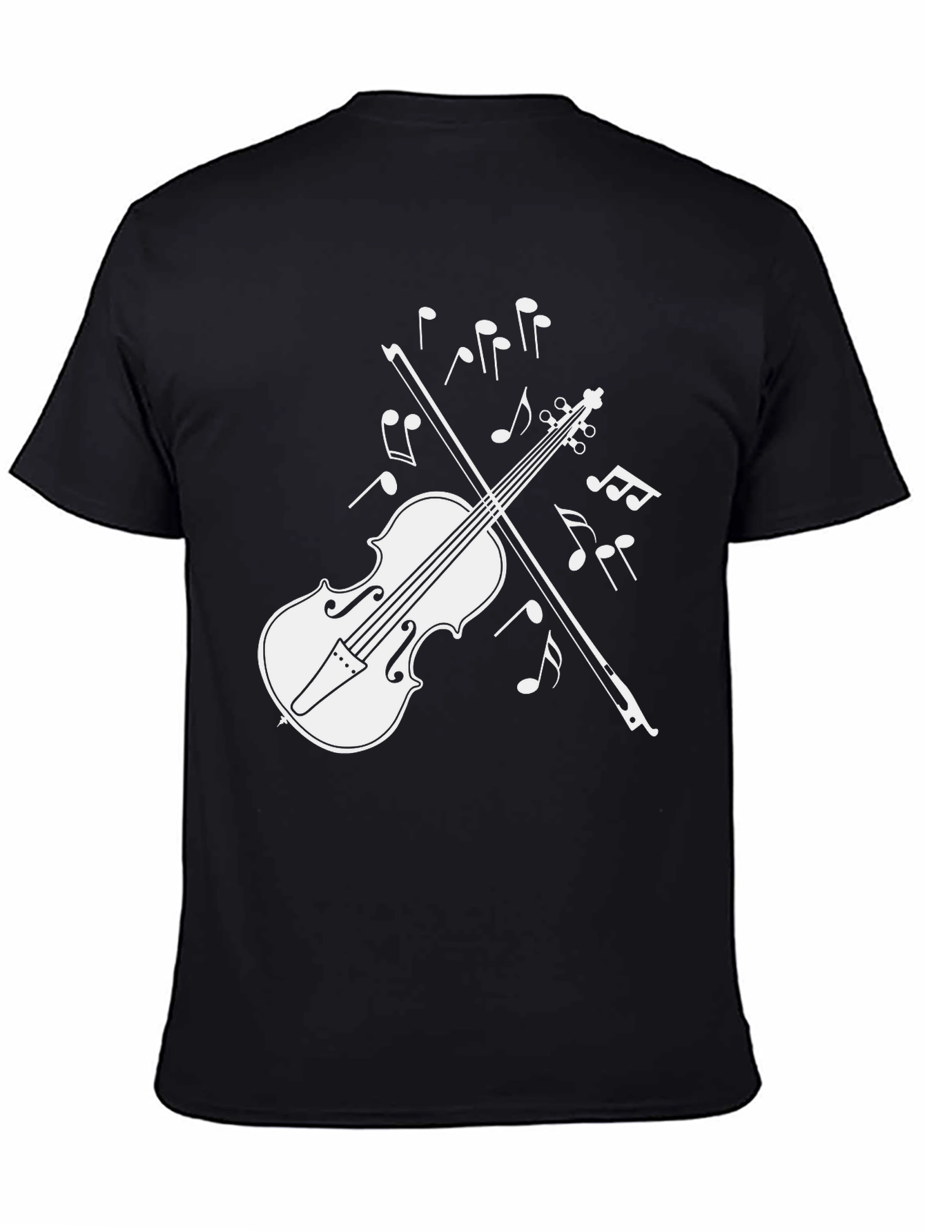 Violin Music Notes Graphic T-Shirt - Black