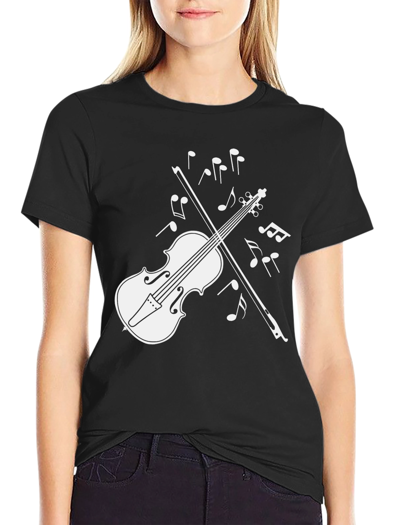 Violin Music Notes Graphic T-Shirt - Black