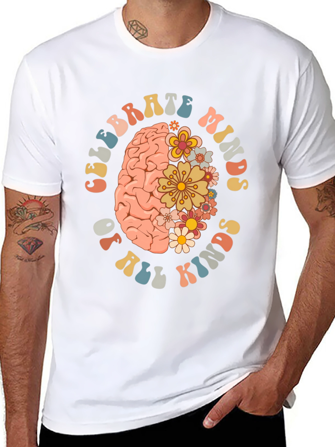 Celebrate Minds T-Shirt - Floral Brain Design