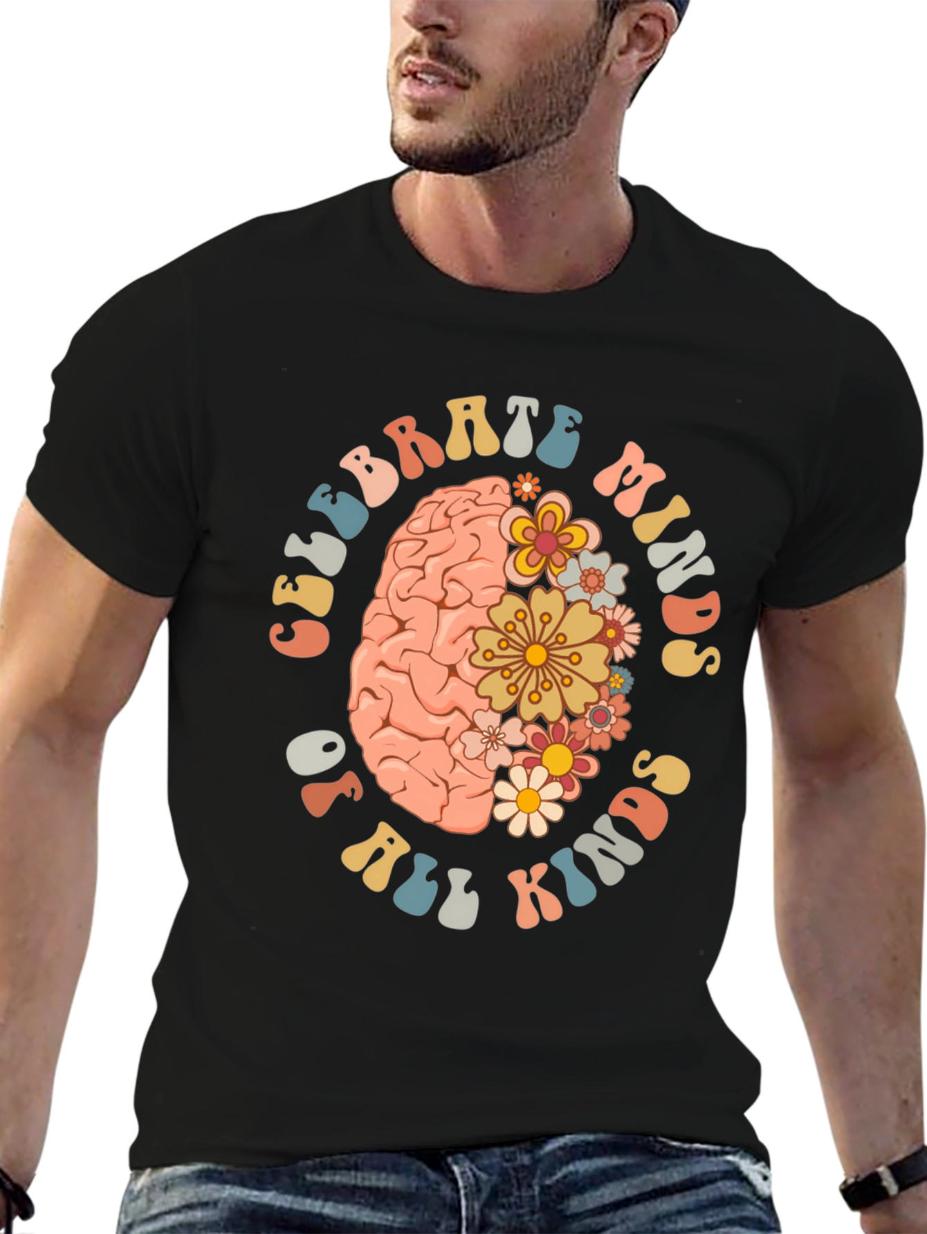 Celebrate Minds T-Shirt - Floral Brain Design