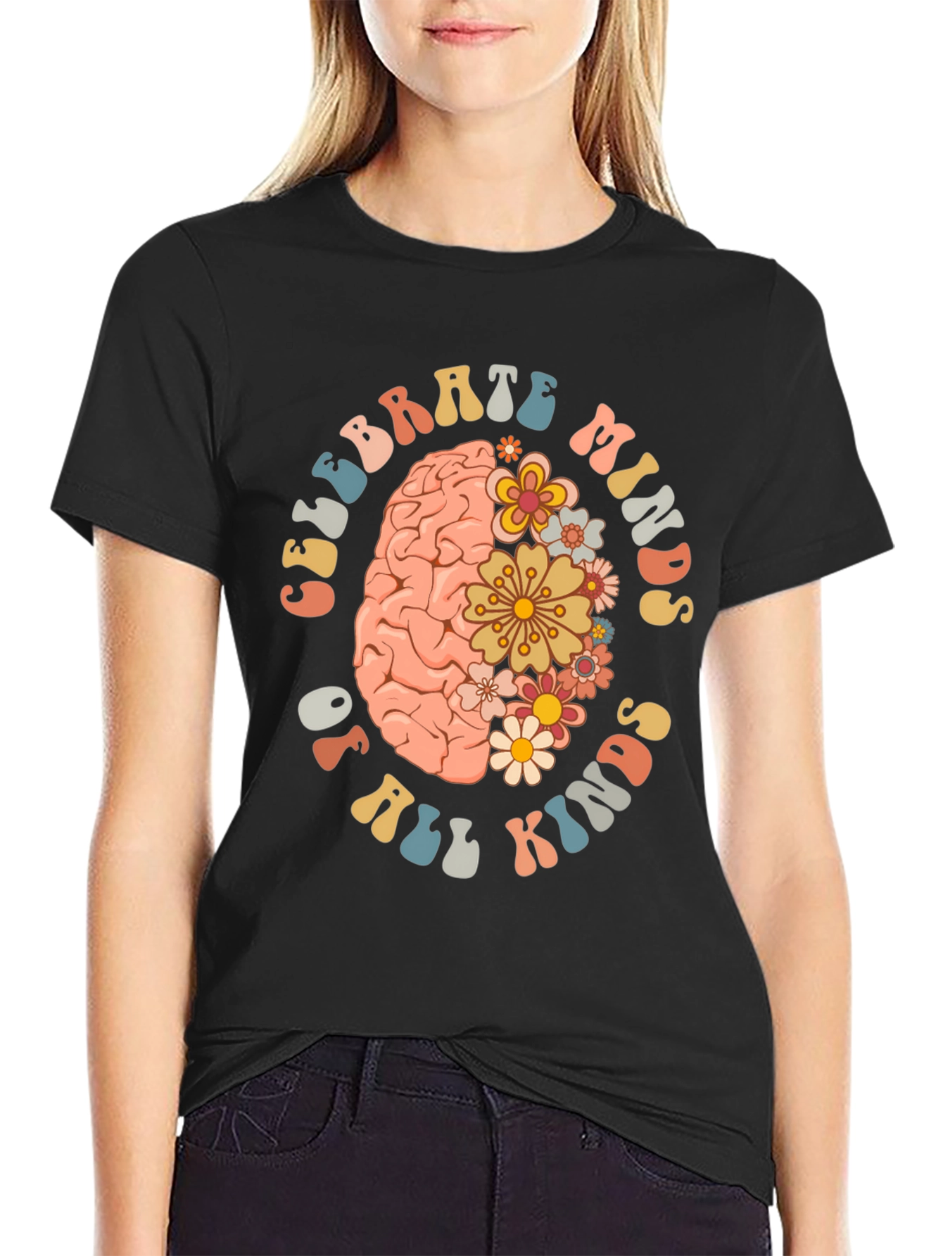 Celebrate Minds T-Shirt - Floral Brain Design
