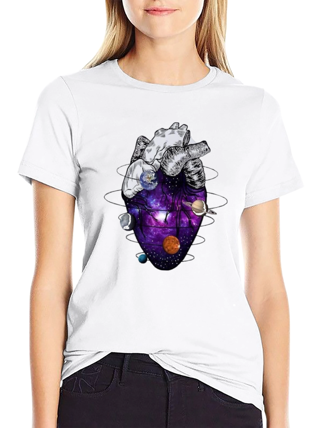 Anatomical Heart Planets Universe Mens T-Shirt