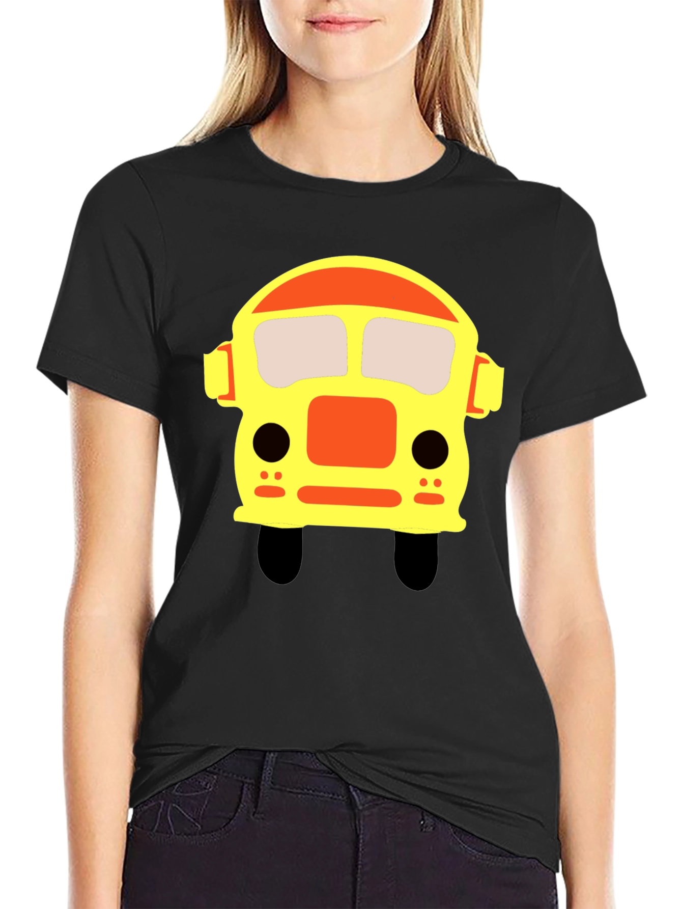 Cartoon Bus Graphic Black T-Shirt