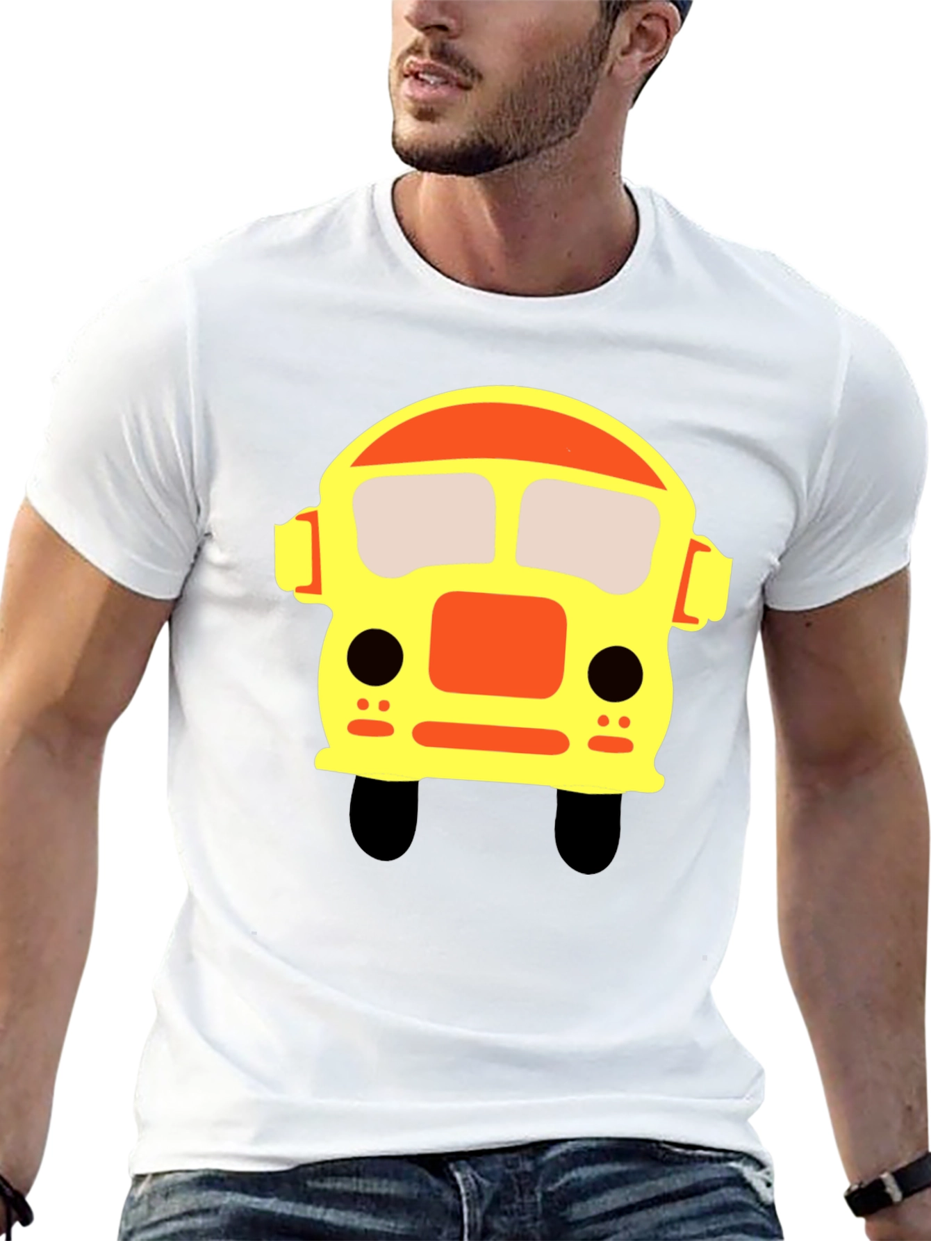 Cartoon Bus Graphic Black T-Shirt