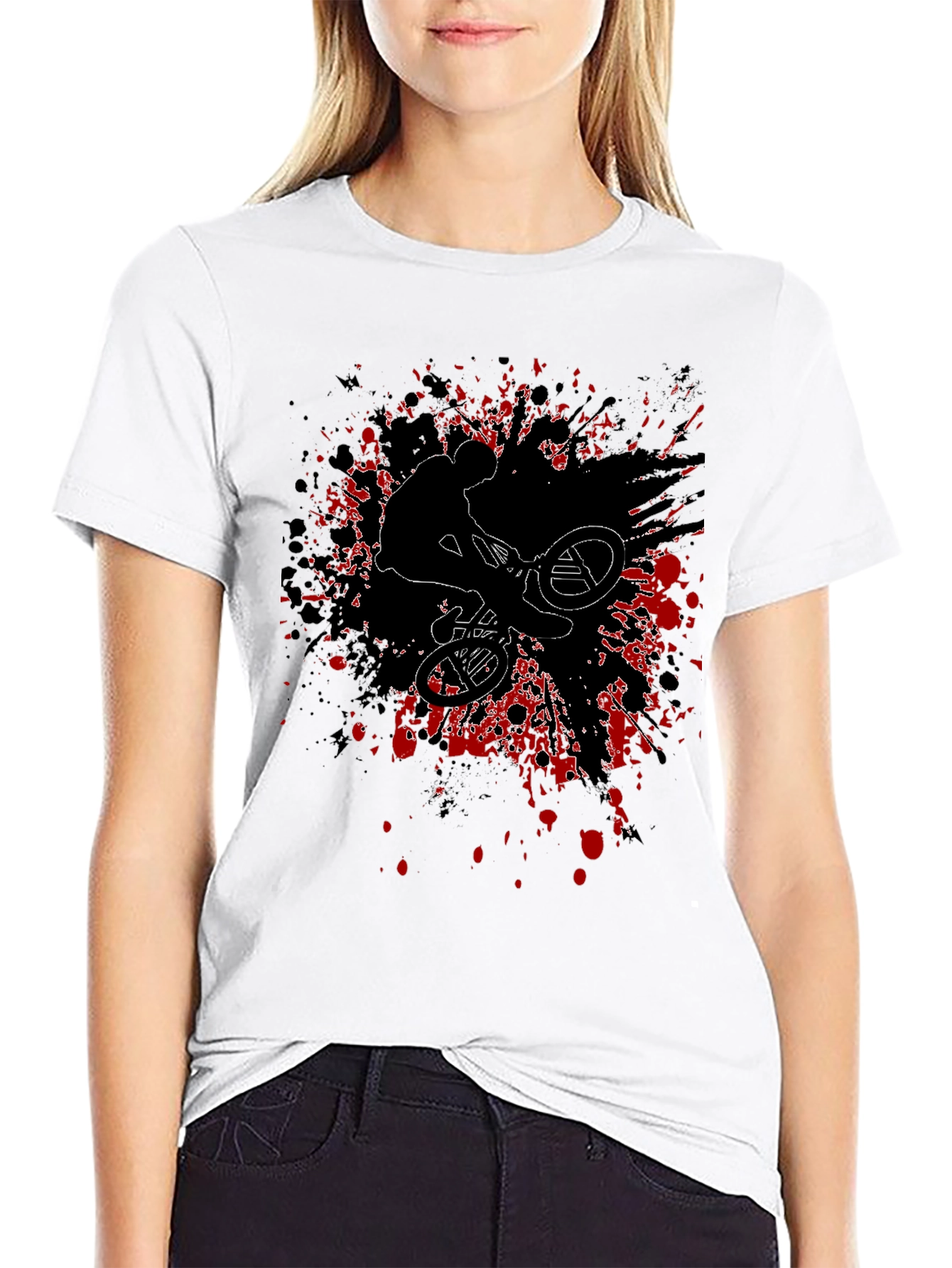 BMX Rider Graphic Tee - Black Cotton Blend Shirt