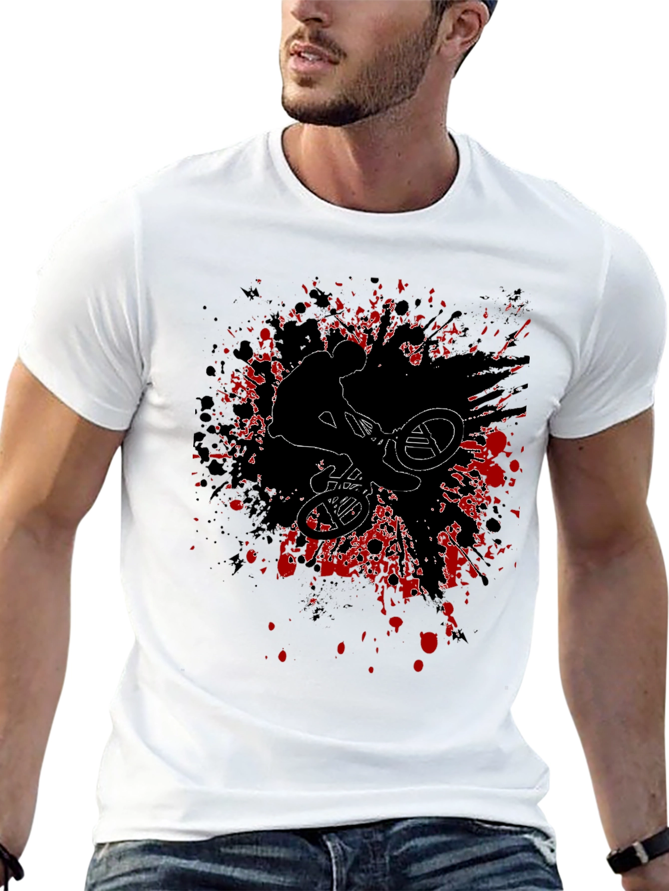 BMX Rider Graphic Tee - Black Cotton Blend Shirt