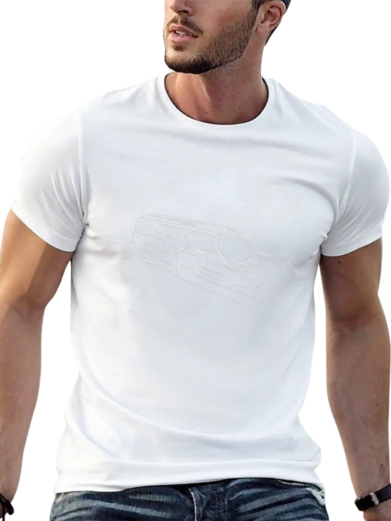 Sci-Fi Vehicle Outline Tee - Black Cotton Blend