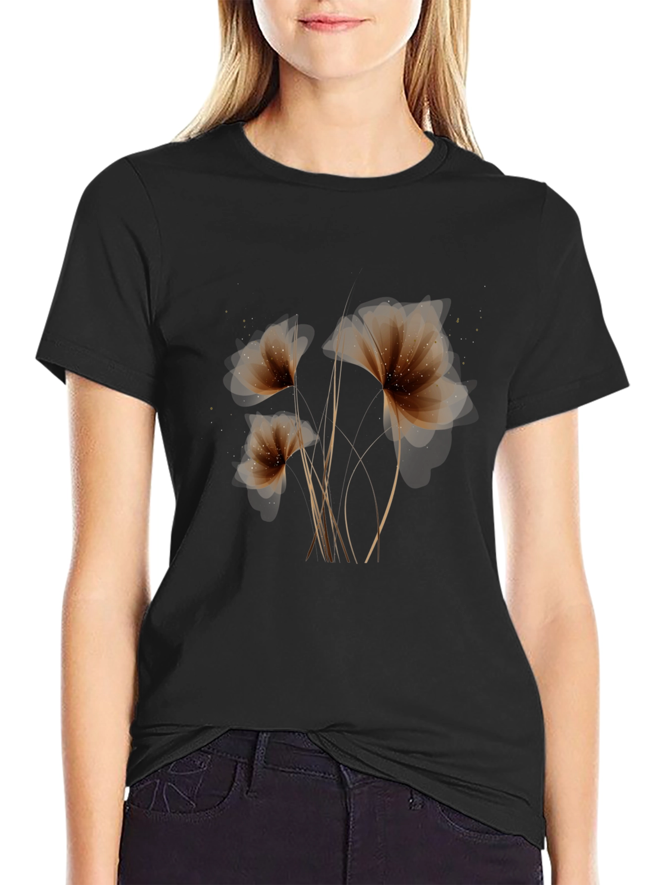 Floral Elegance: Black Graphic Tee
