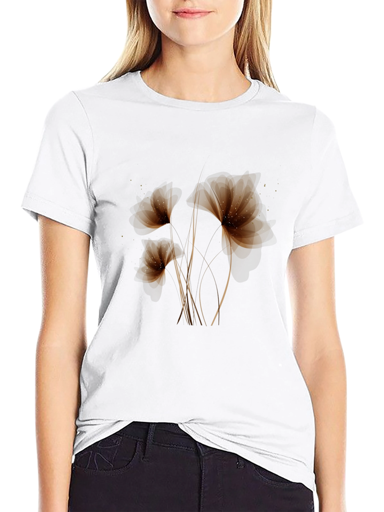 Floral Elegance: Black Graphic Tee