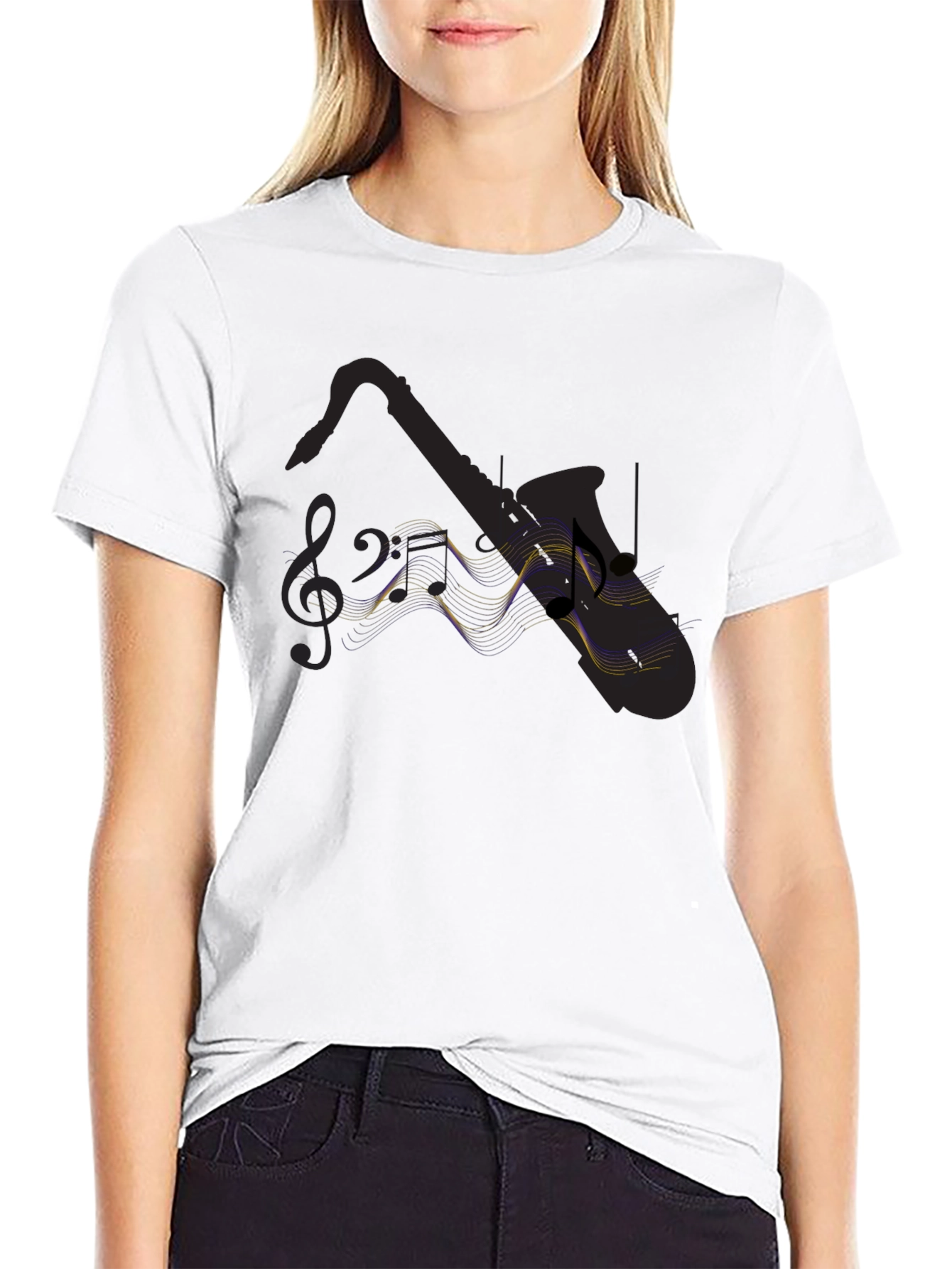 Saxophone Music Notes Black T-Shirt