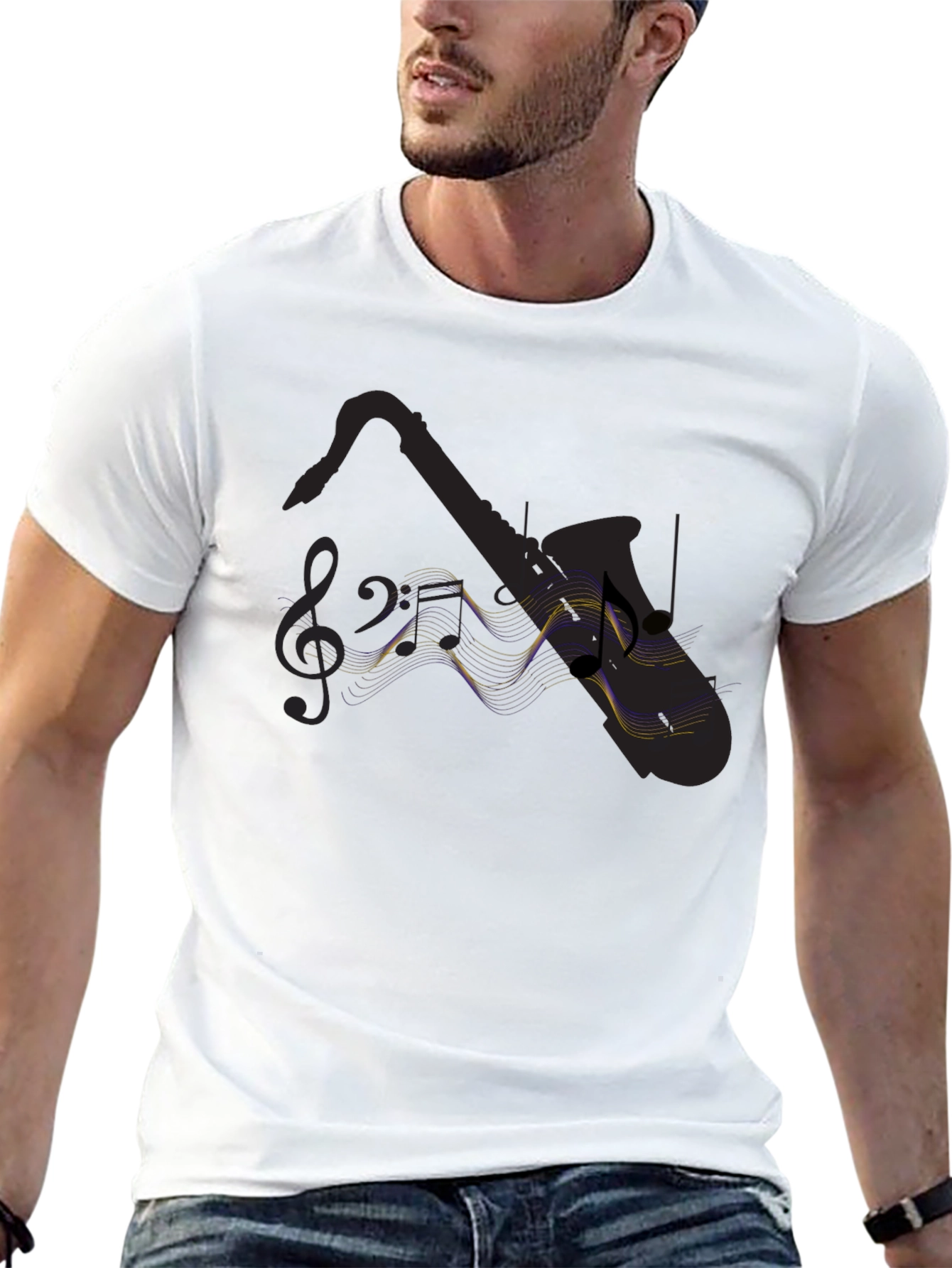 Saxophone Music Notes Black T-Shirt
