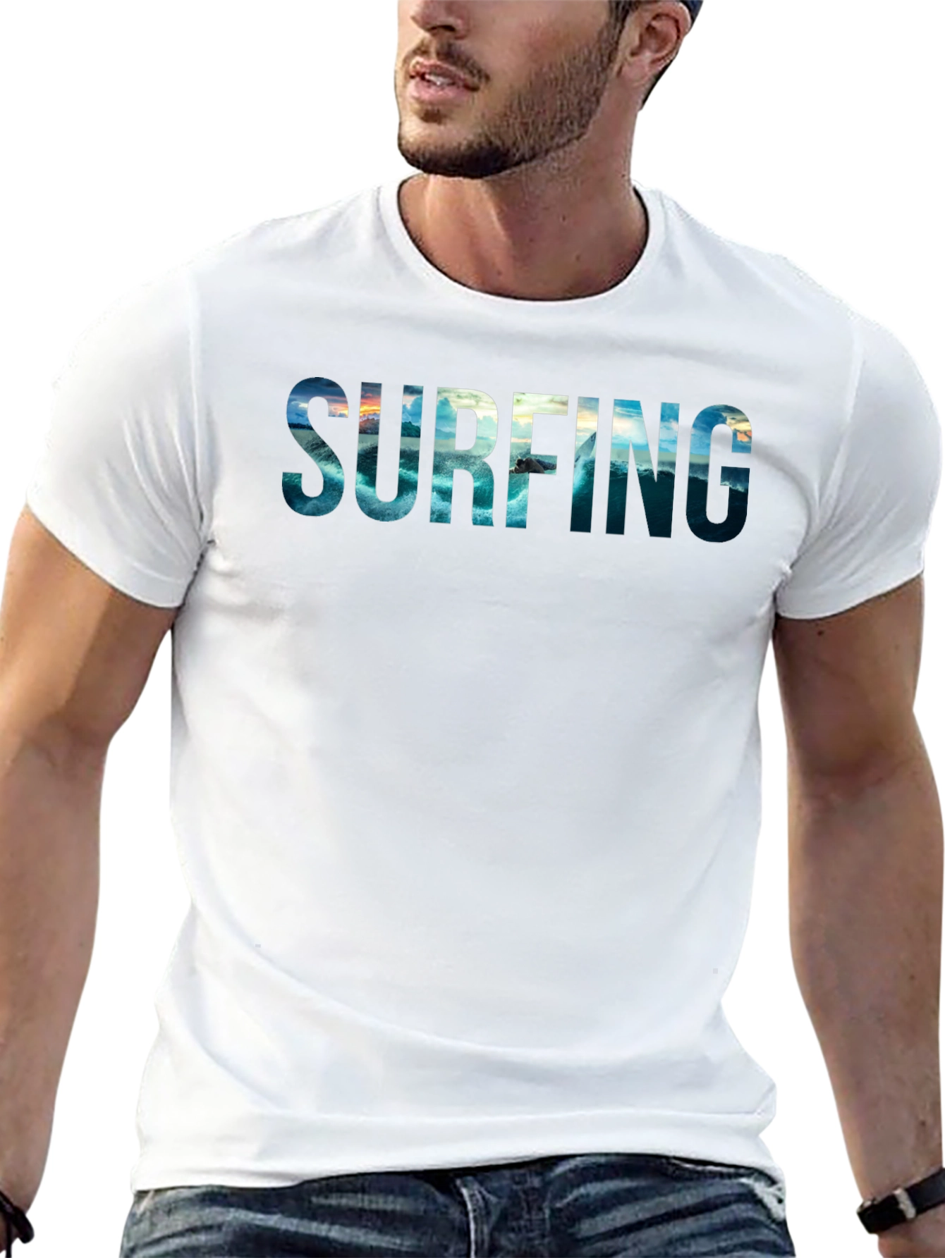 Surfing Ocean Graphic Black Tee - Cool Summer Style