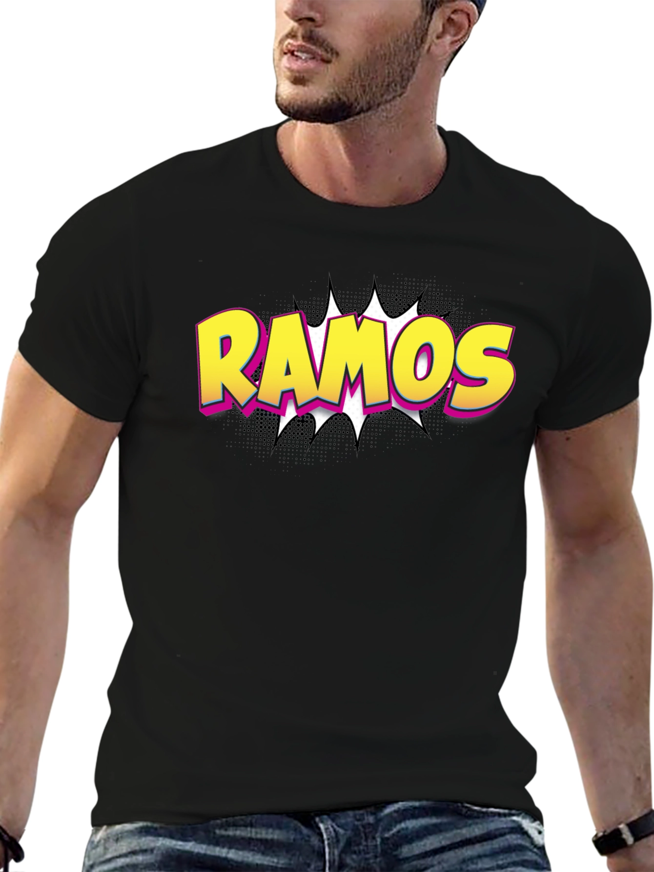 Ramos Comic Book Style T-Shirt - Black Cotton Tee