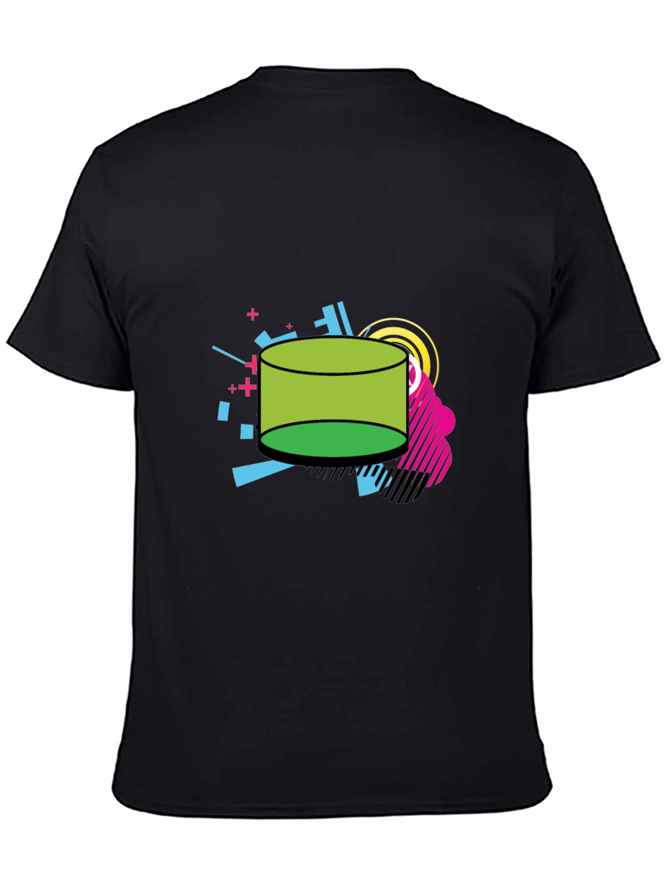 Retro Geometric Green Cylinder Black T-Shirt