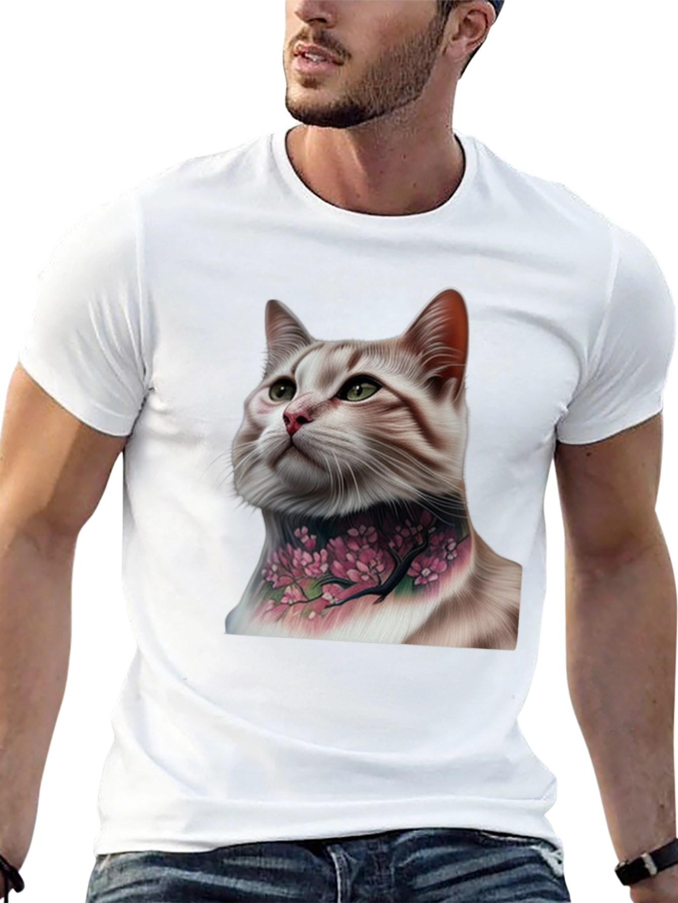 Cat with Floral Tattoo Graphic Tee