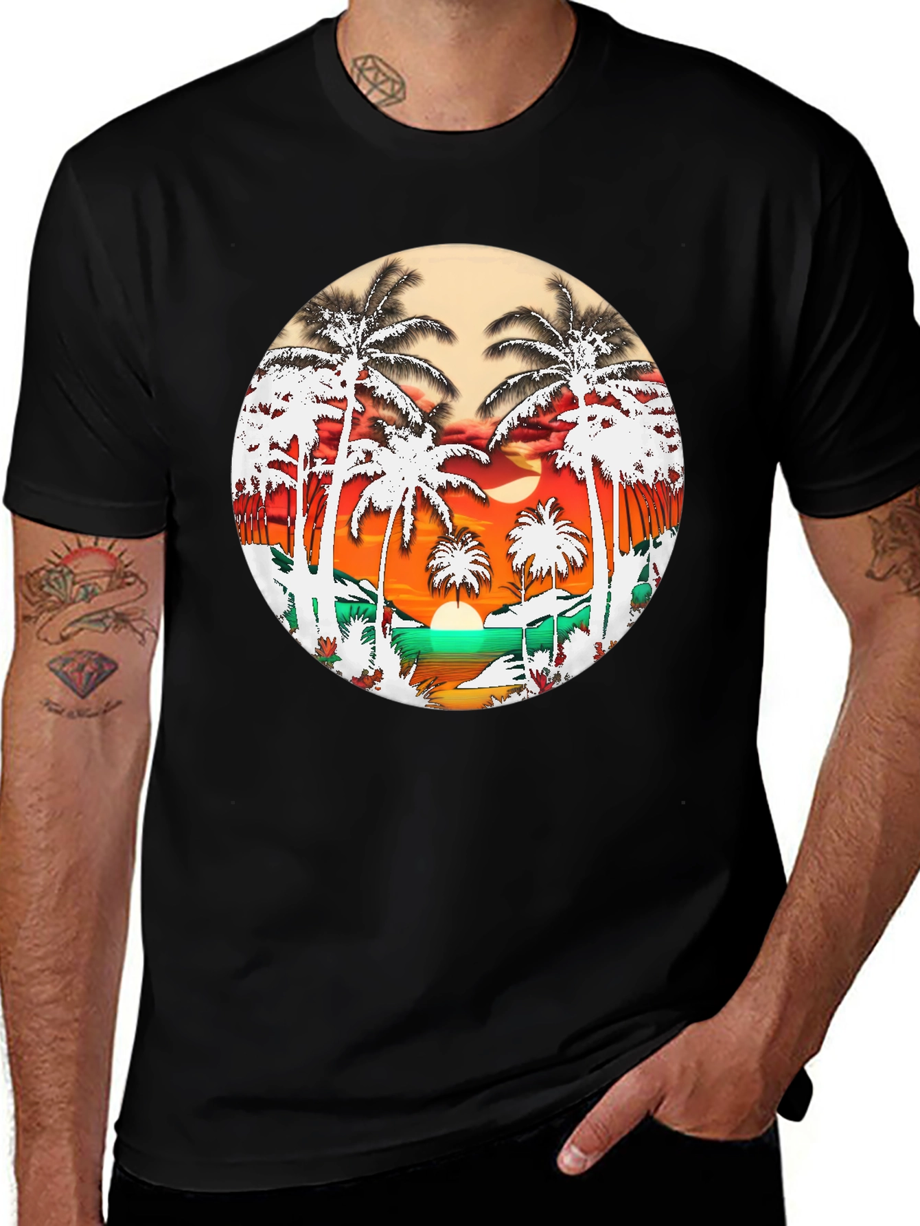 Tropical Palm Tree Sunset Graphic Tee