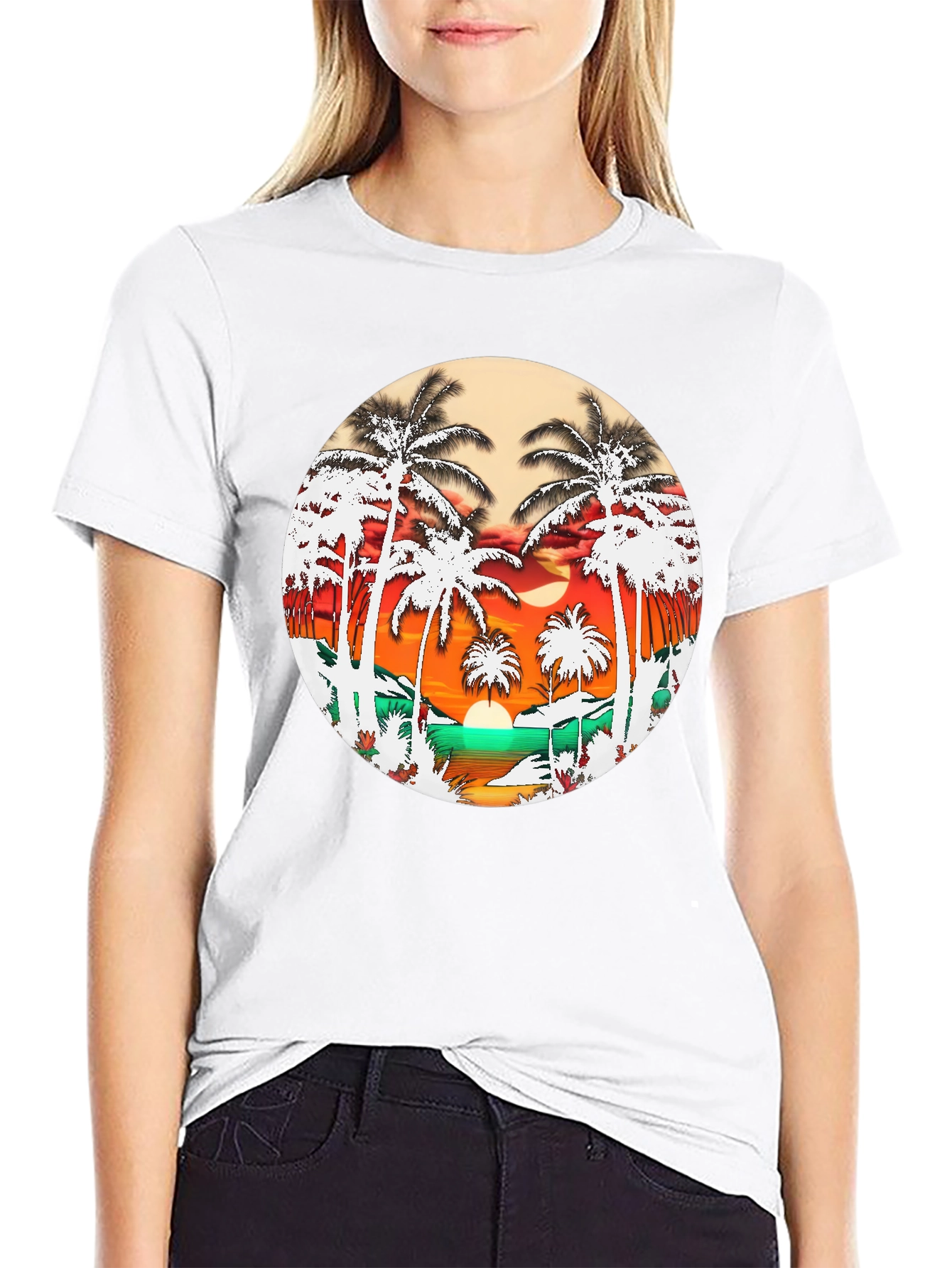 Tropical Palm Tree Sunset Graphic Tee