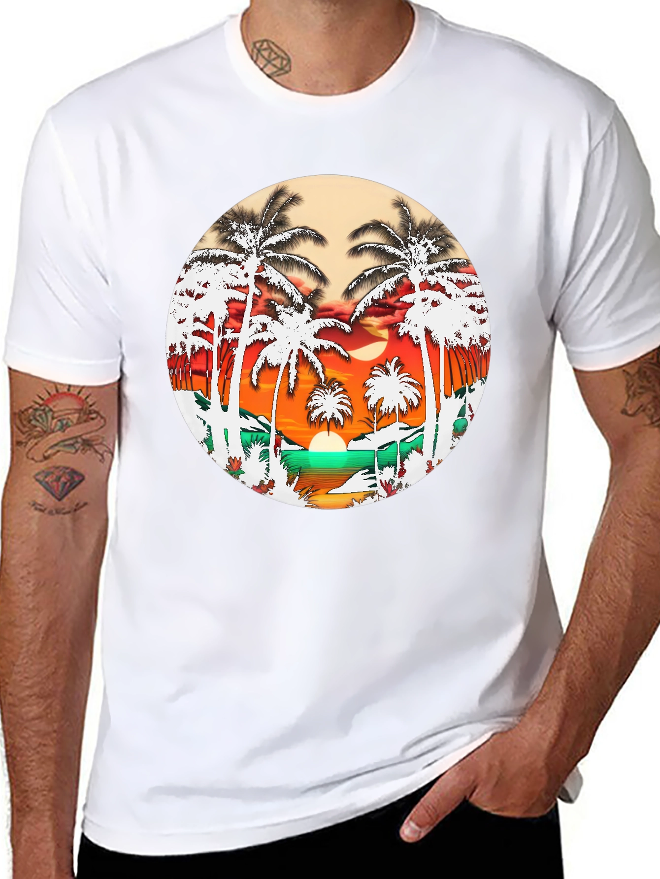 Tropical Palm Tree Sunset Graphic Tee