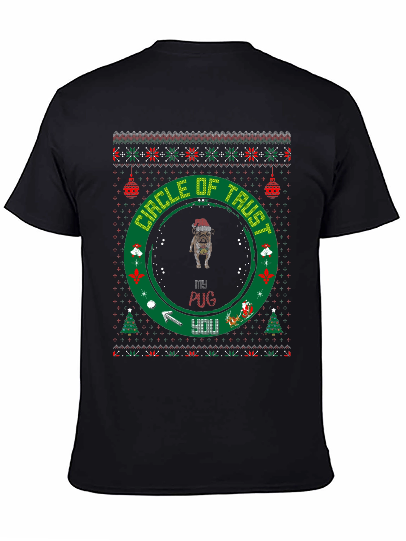 Funny Pug Christmas T-Shirt Circle of Trust