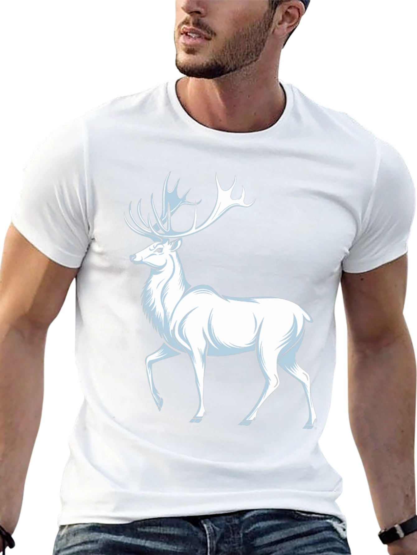White Deer Graphic T-Shirt - Classic Black Tee