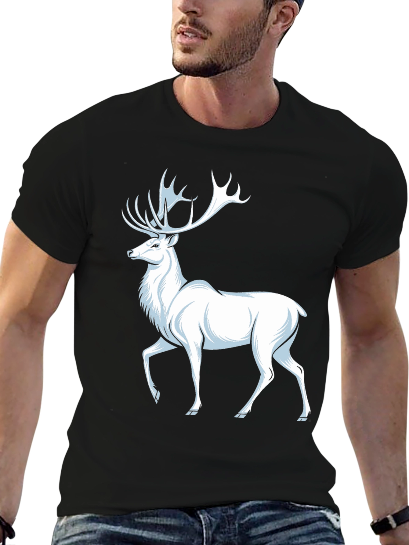 White Deer Graphic T-Shirt - Classic Black Tee