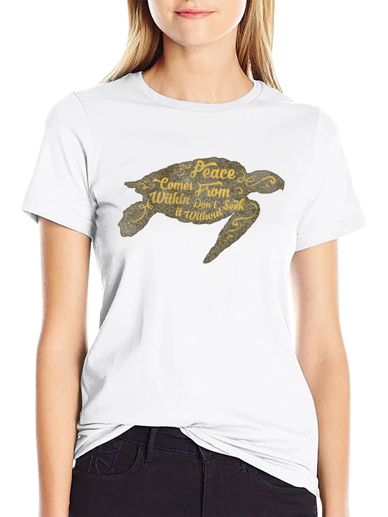 Peace Turtle Graphic Tee - Black Crew Neck T-Shirt
