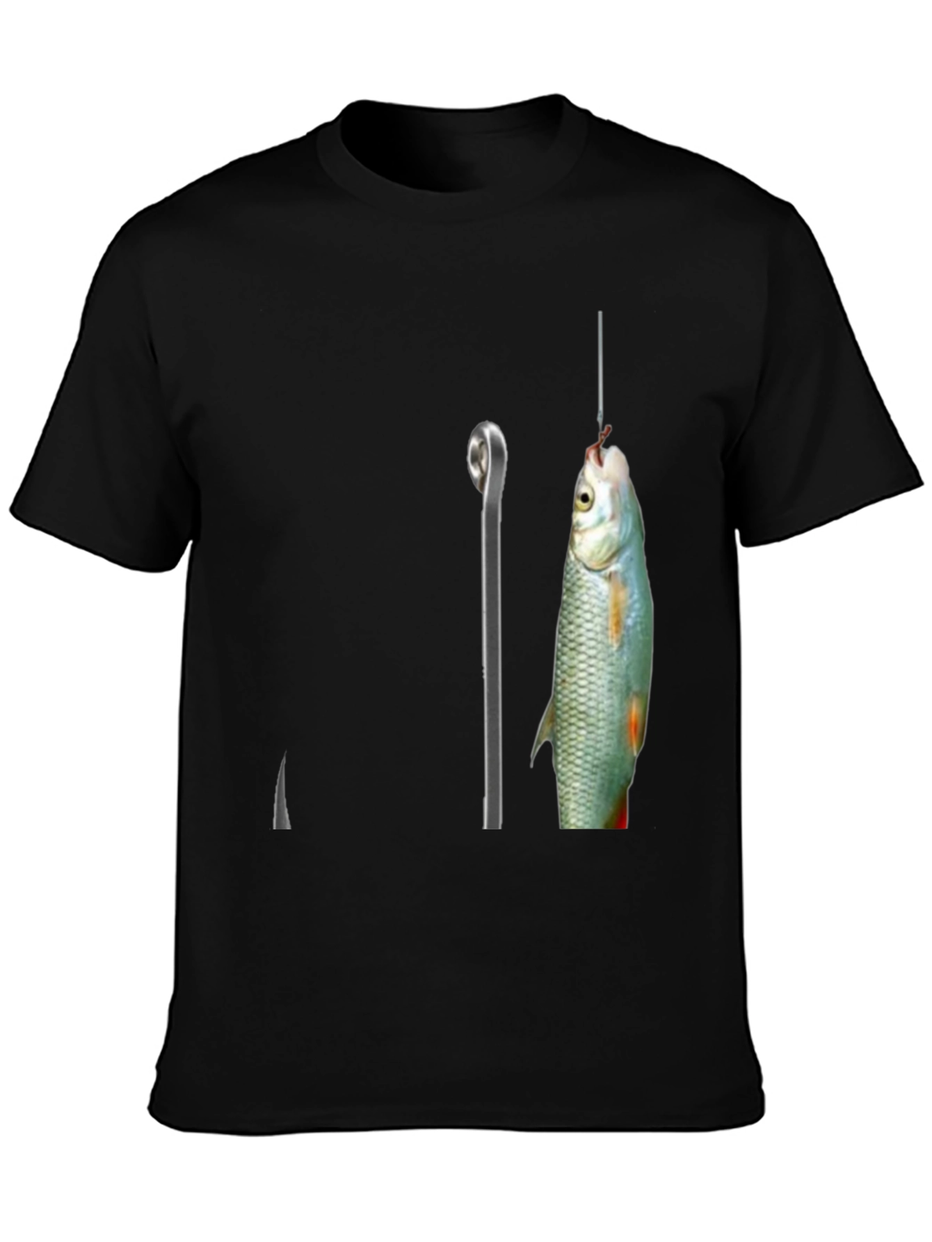 Fishing Hook Graphic Tee - Black Cotton Blend T-Shirt