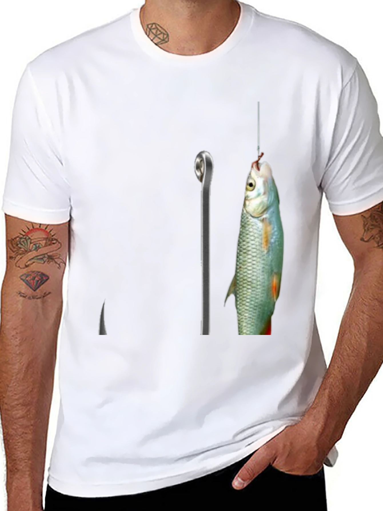 Fishing Hook Graphic Tee - Black Cotton Blend T-Shirt