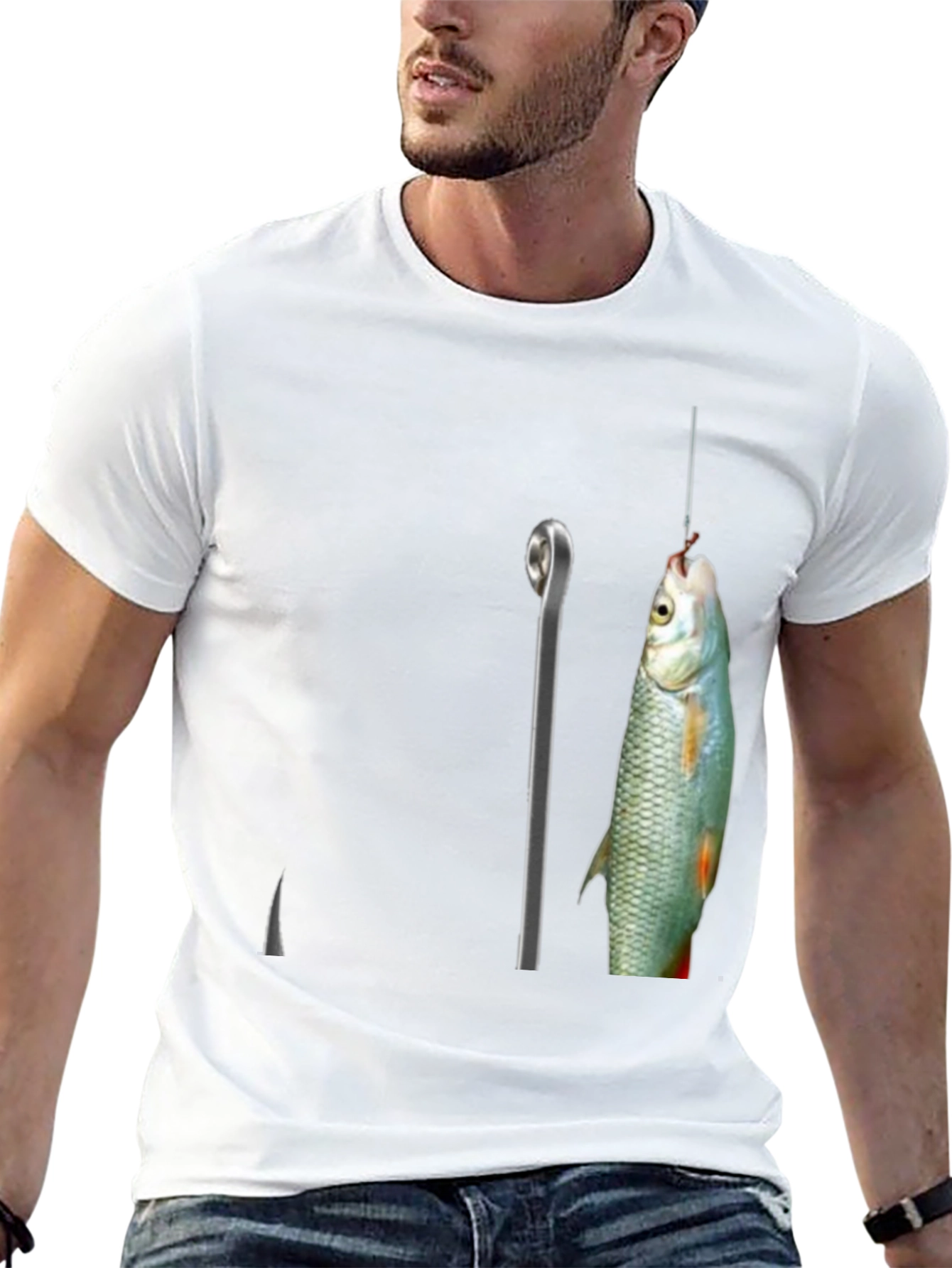 Fishing Hook Graphic Tee - Black Cotton Blend T-Shirt