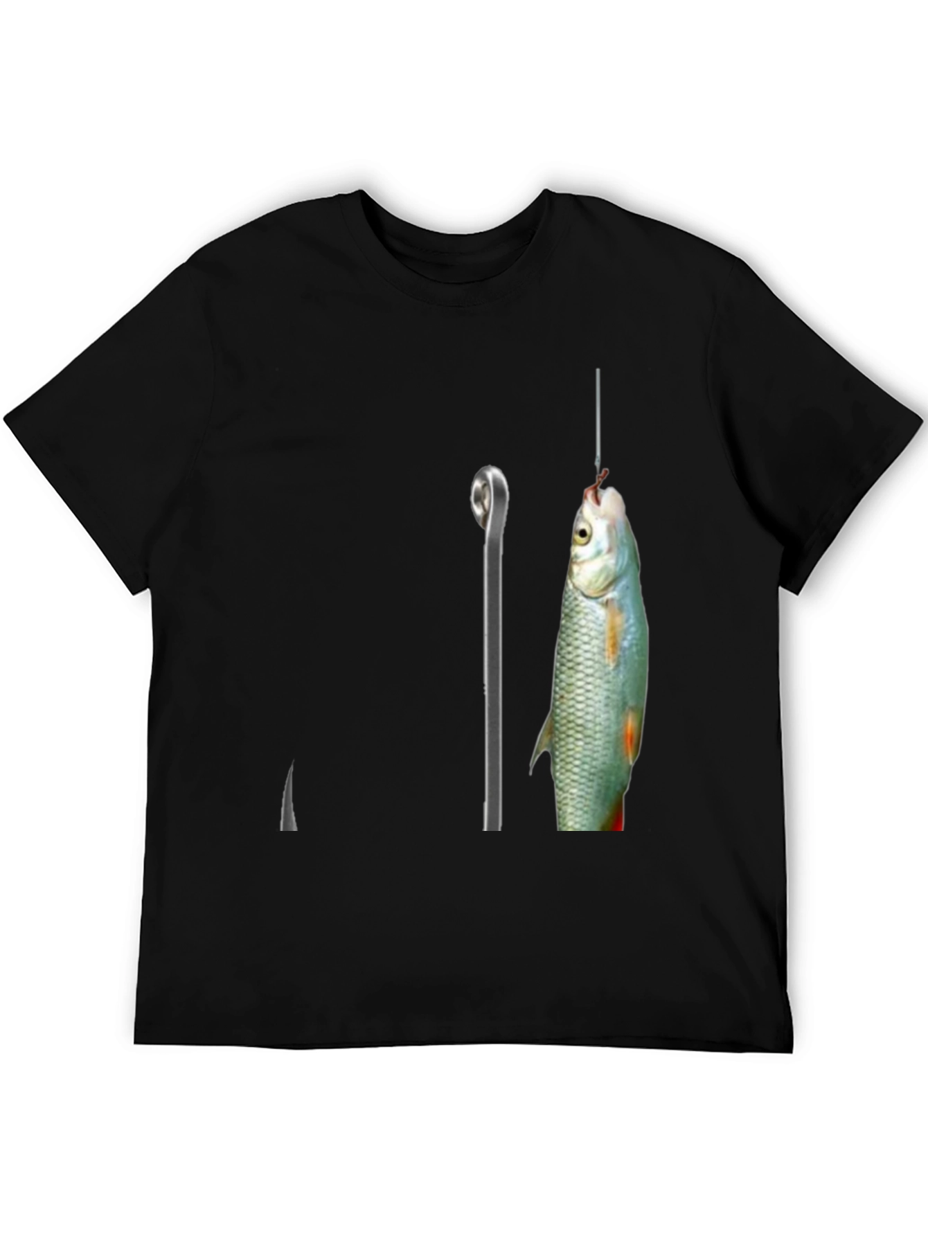 Fishing Hook Graphic Tee - Black Cotton Blend T-Shirt