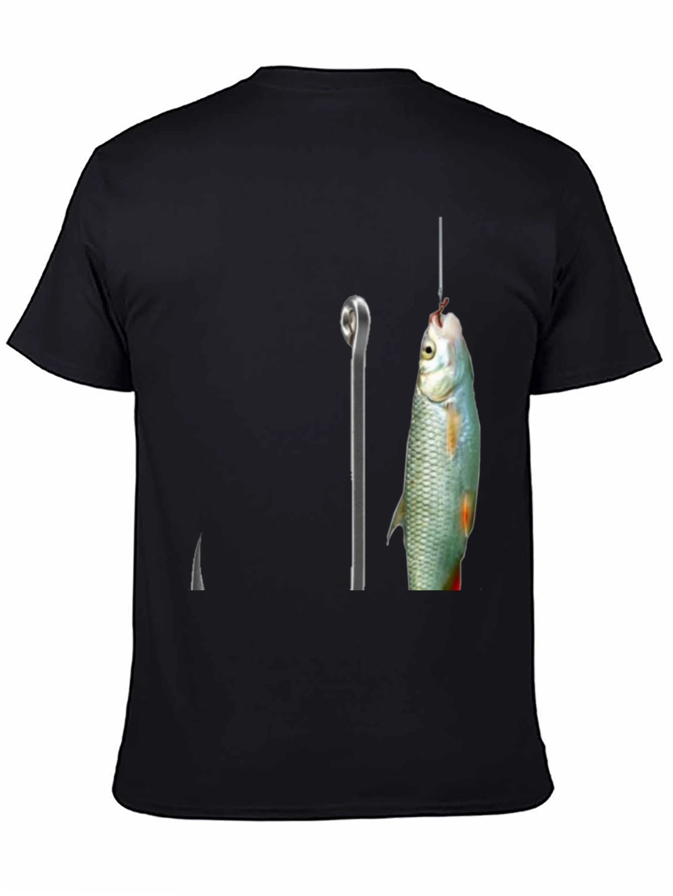 Fishing Hook Graphic Tee - Black Cotton Blend T-Shirt