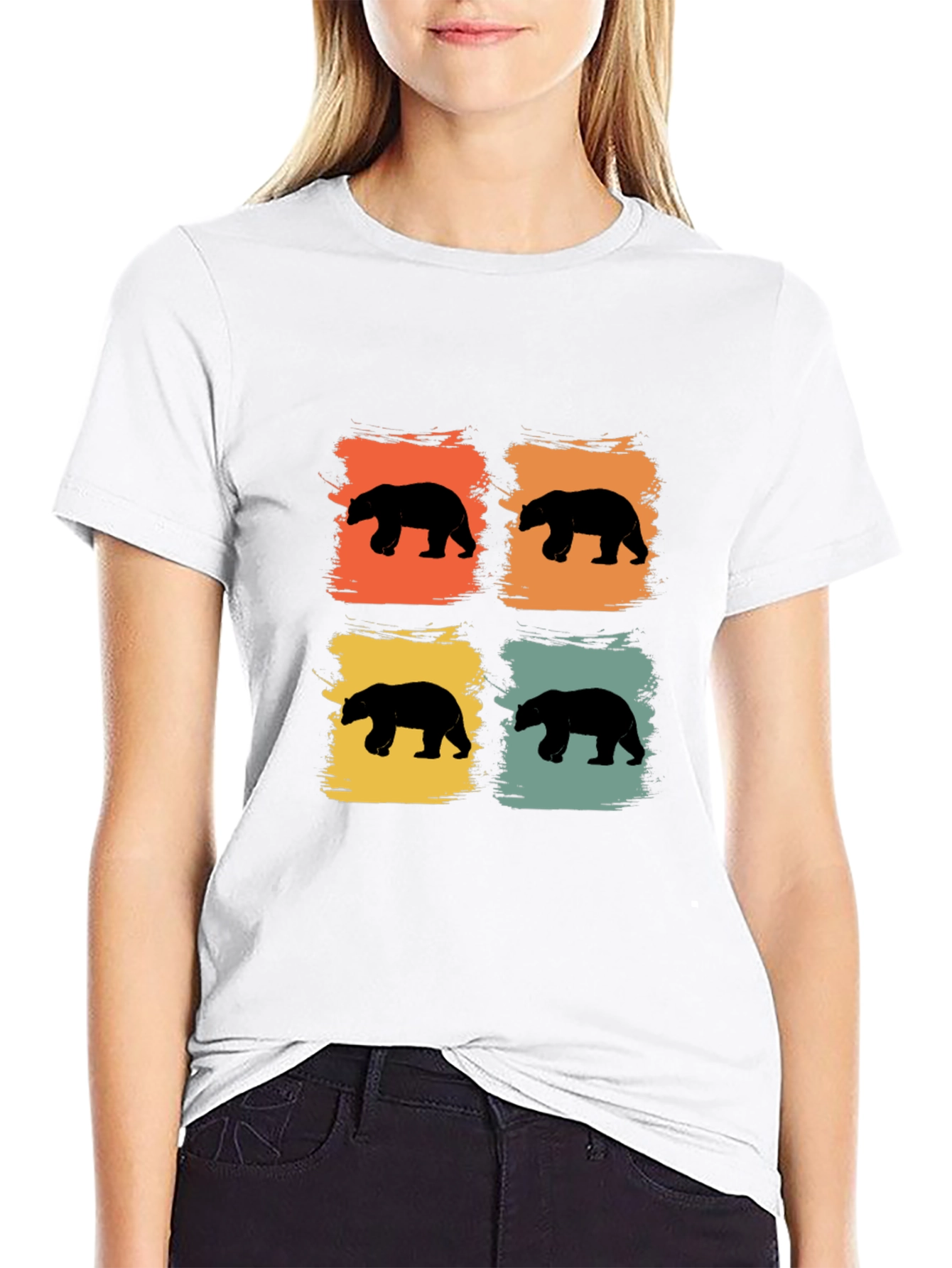 Retro Bear Silhouette Graphic Tee - Black