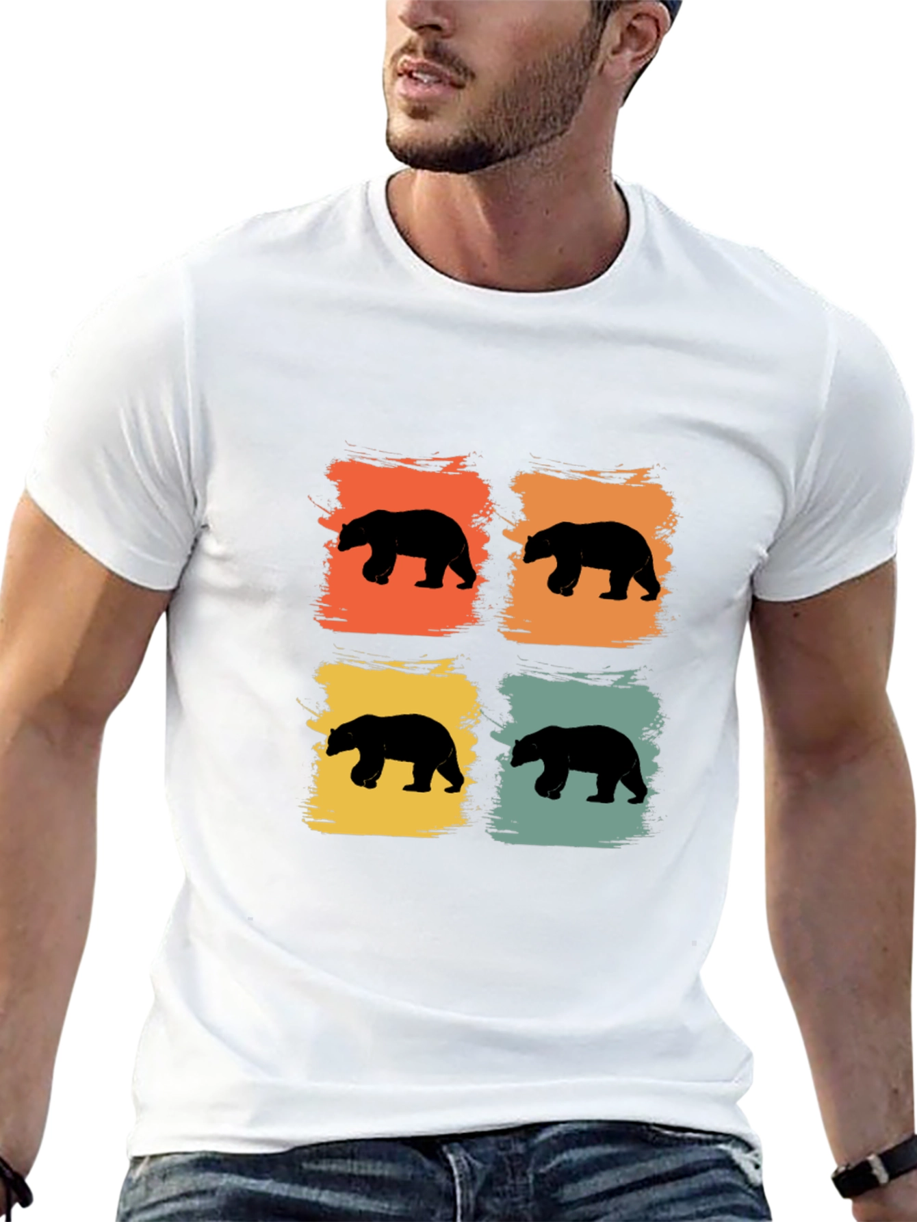 Retro Bear Silhouette Graphic Tee - Black