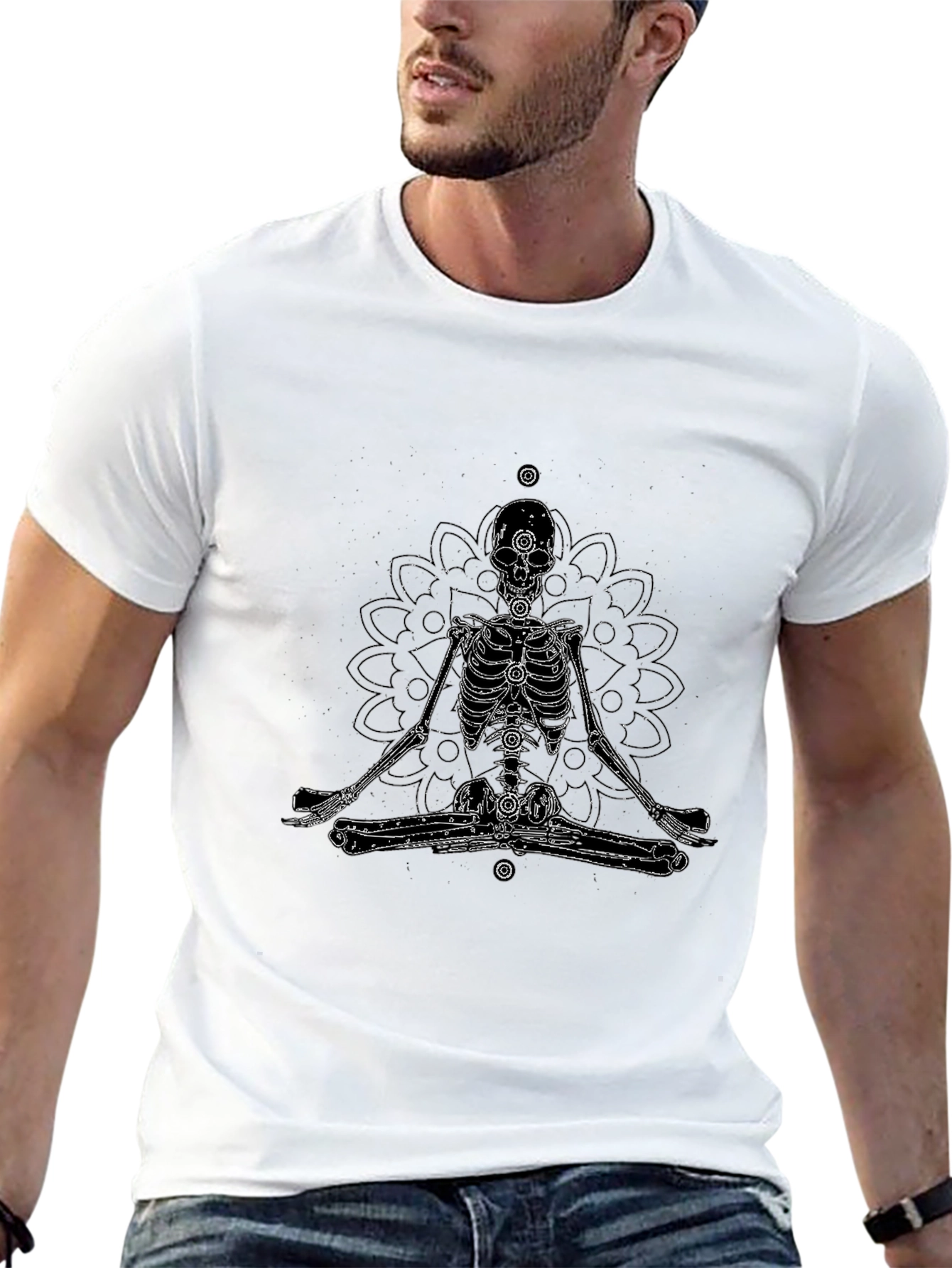 Meditating Skeleton Graphic Tee - Black