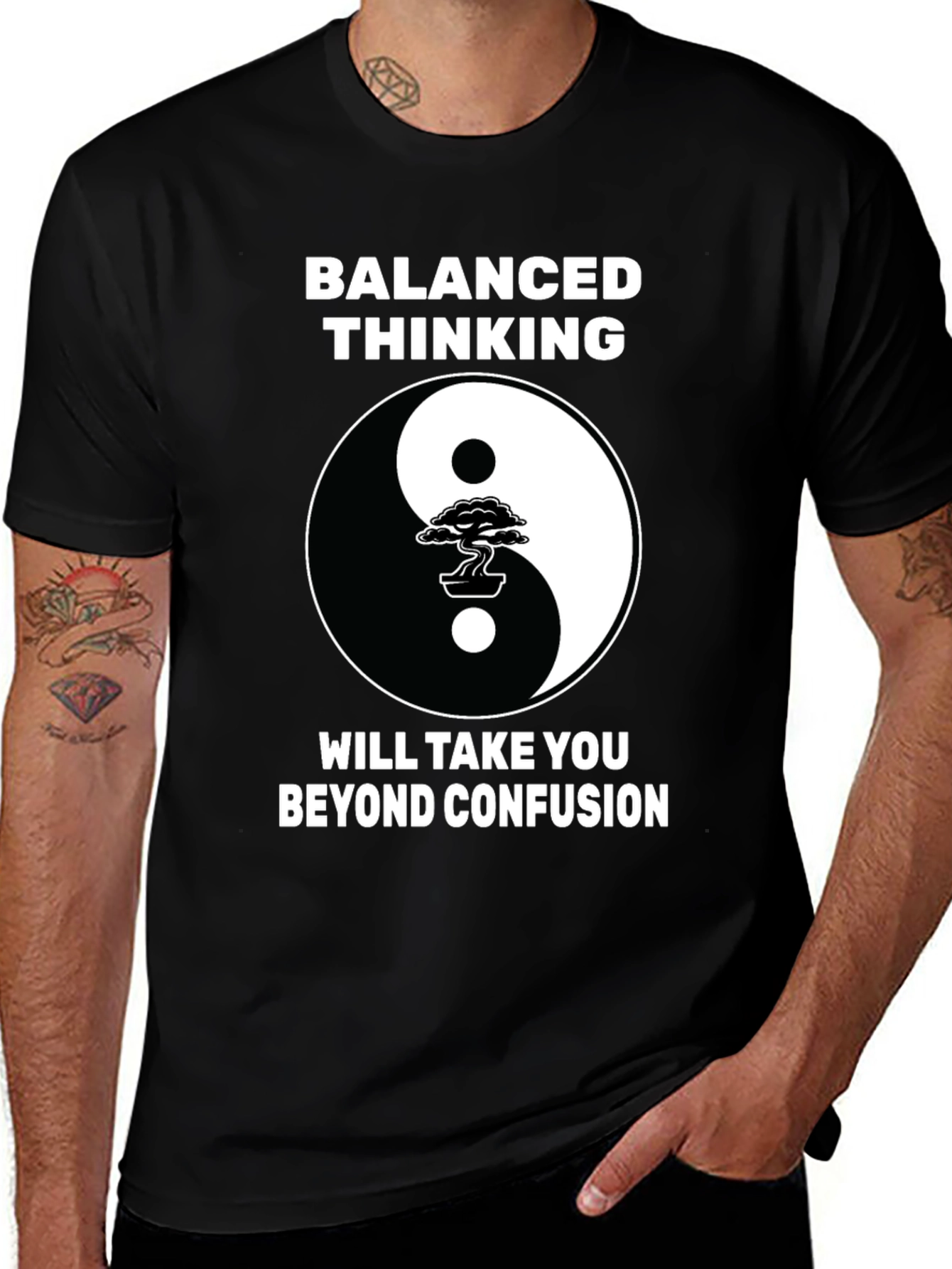 Balanced Thinking Yin Yang Bonsai Tree Graphic T-Shirt