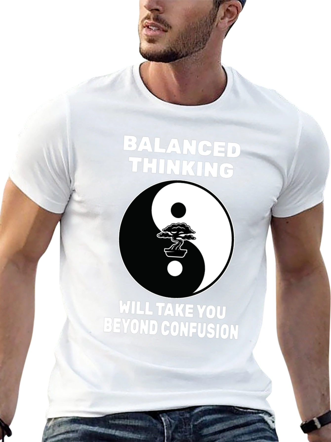 Balanced Thinking Yin Yang Bonsai Tree Graphic T-Shirt
