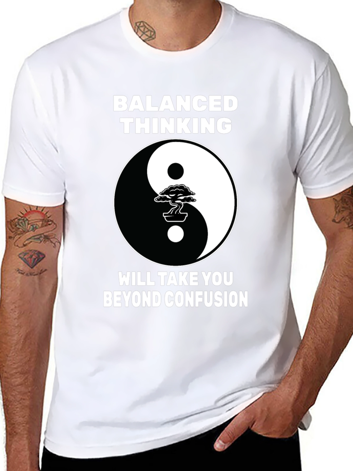 Balanced Thinking Yin Yang Bonsai Tree Graphic T-Shirt