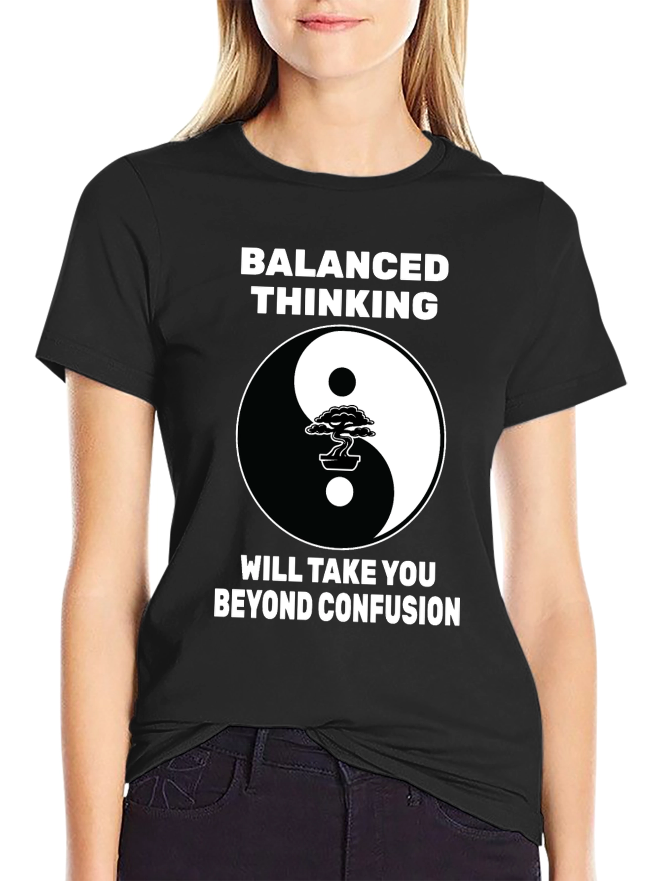Balanced Thinking Yin Yang Bonsai Tree Graphic T-Shirt