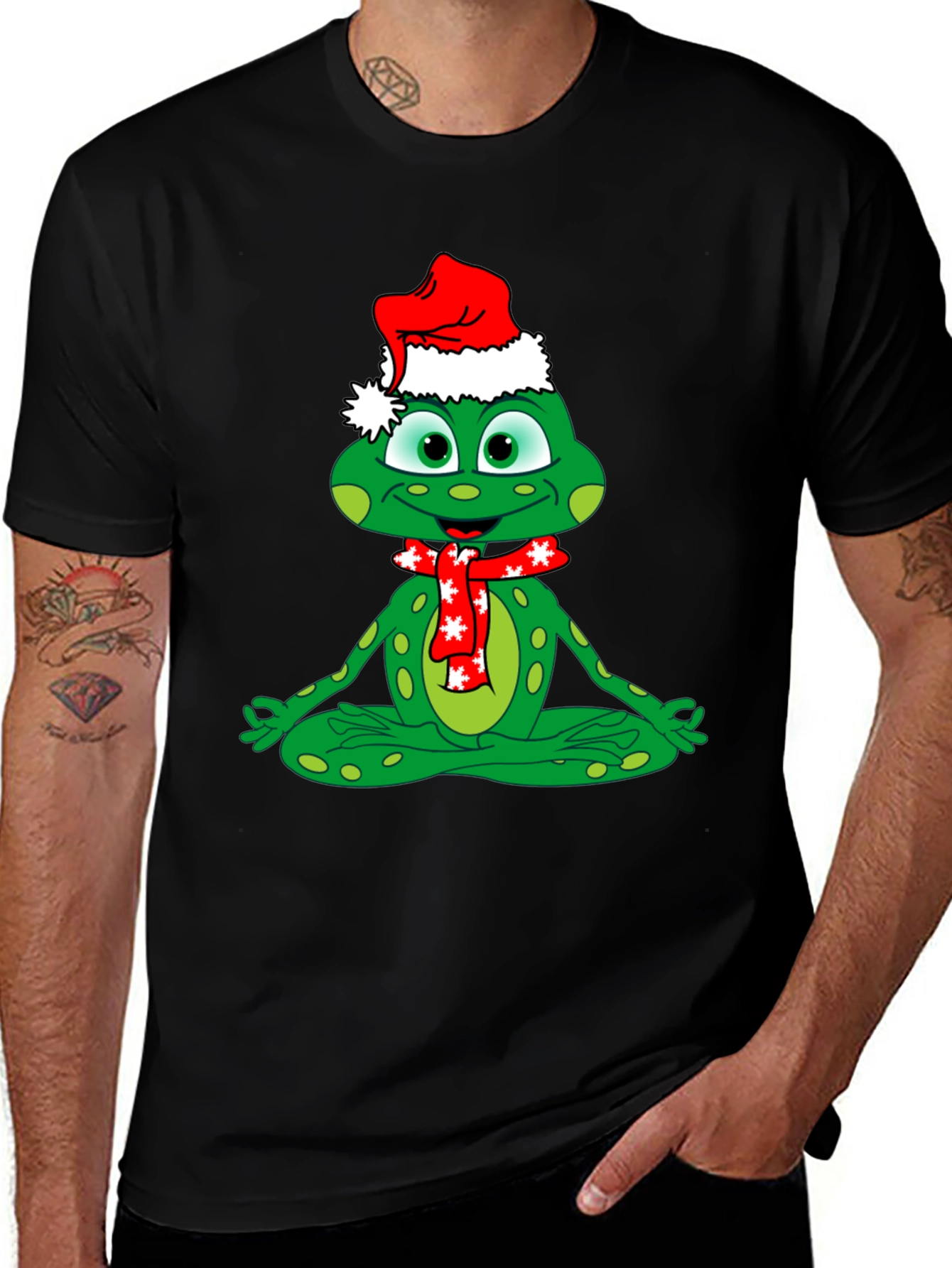 Festive Frog Tee: Meditating Christmas Cheer