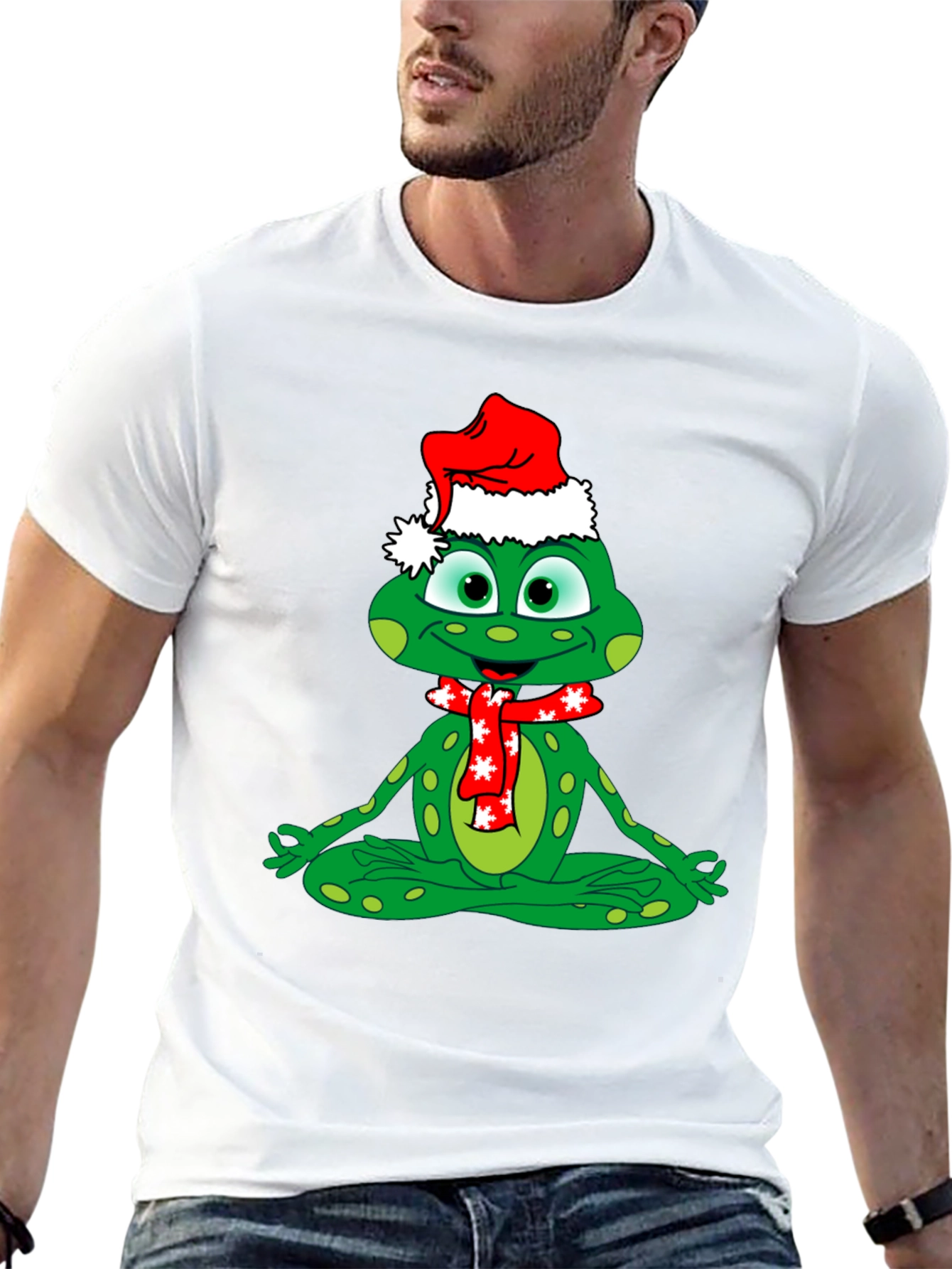 Festive Frog Tee: Meditating Christmas Cheer