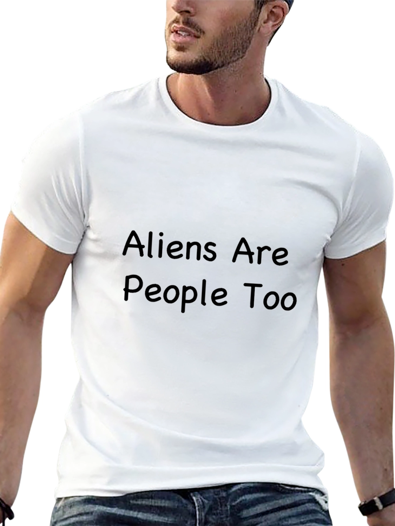 Aliens Are People Too T-Shirt - Black Crew Neck