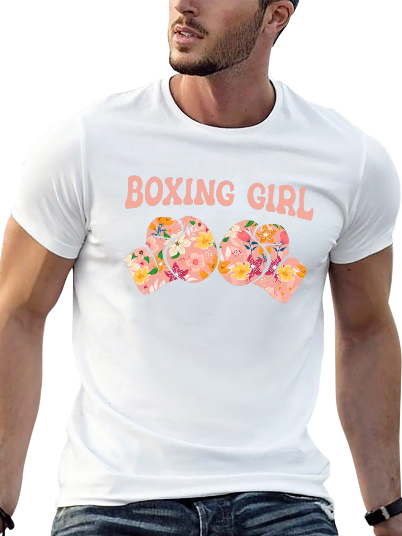 Boxing Girl Floral Gloves Graphic T-Shirt