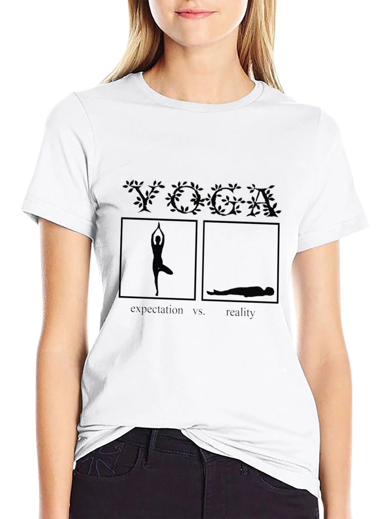 Yoga Expectation VS Reality Graphic Tee - Black