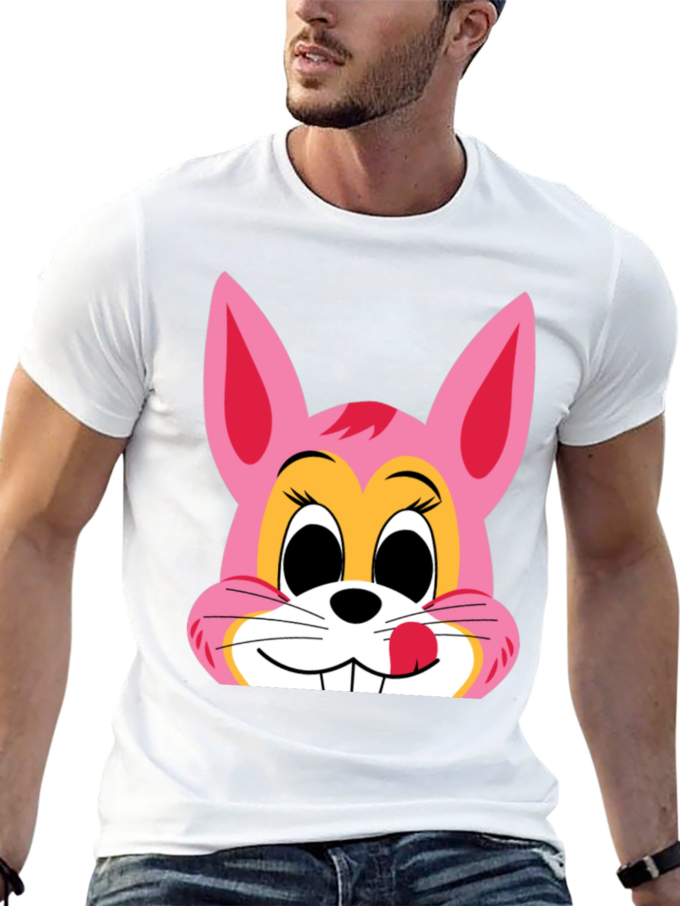 Cute Bunny Graphic Tee - Black Cotton T-Shirt
