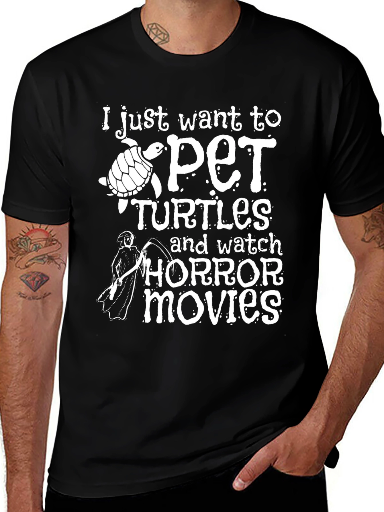 Pet Turtles & Horror Movies Black T-Shirt