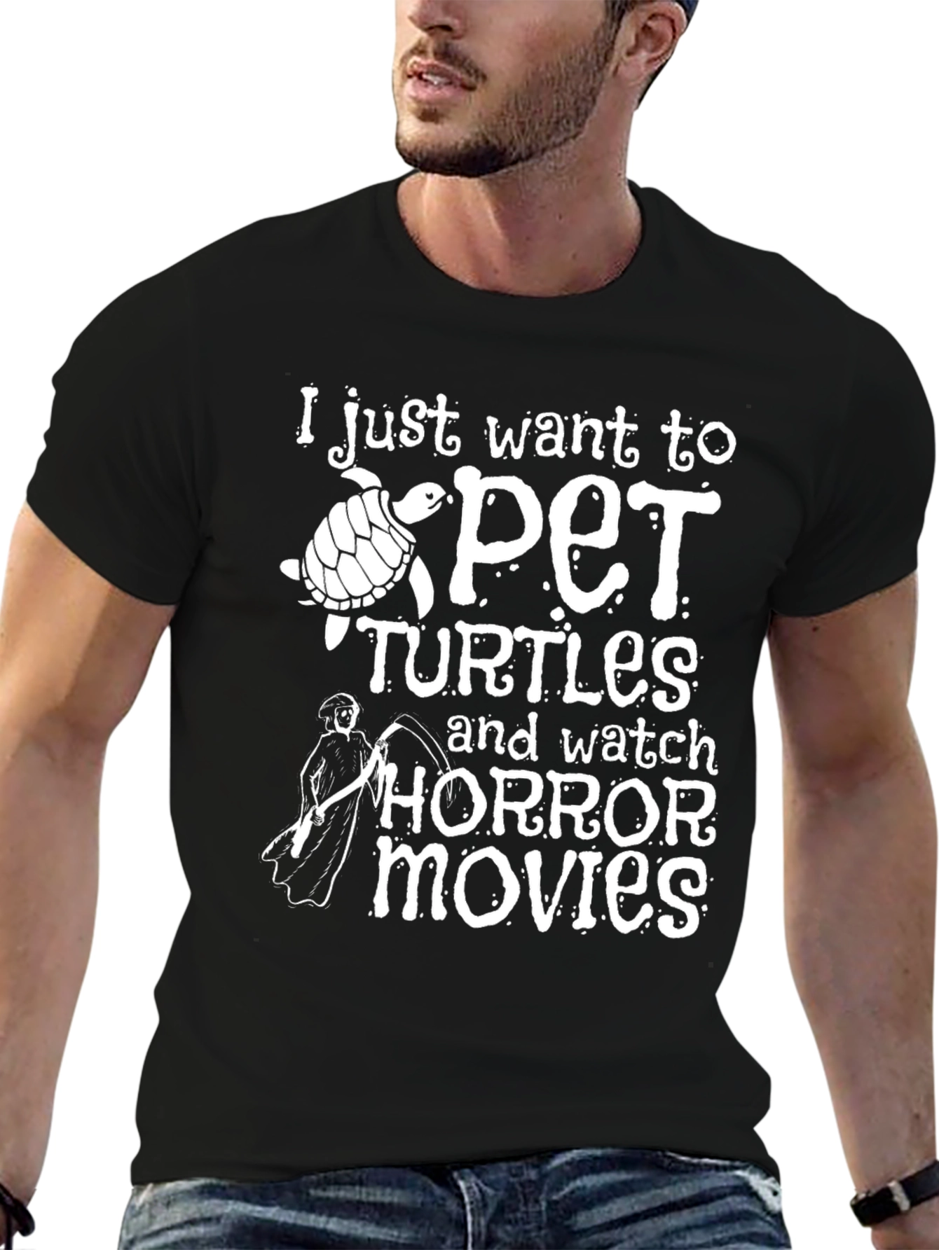 Pet Turtles & Horror Movies Black T-Shirt
